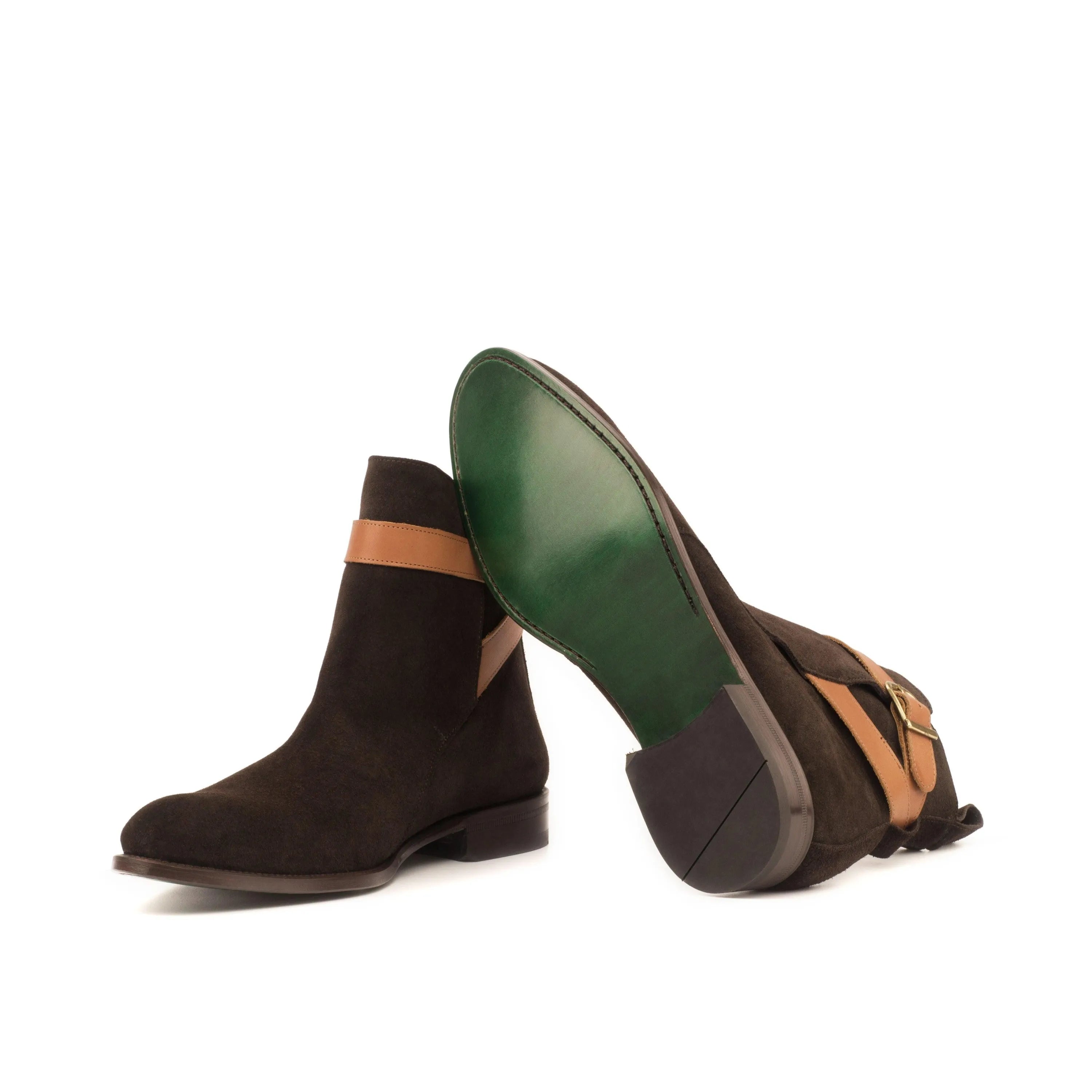 Brown suede Wapasha Jodhpur Boots II with tan straps for stylish ankle support