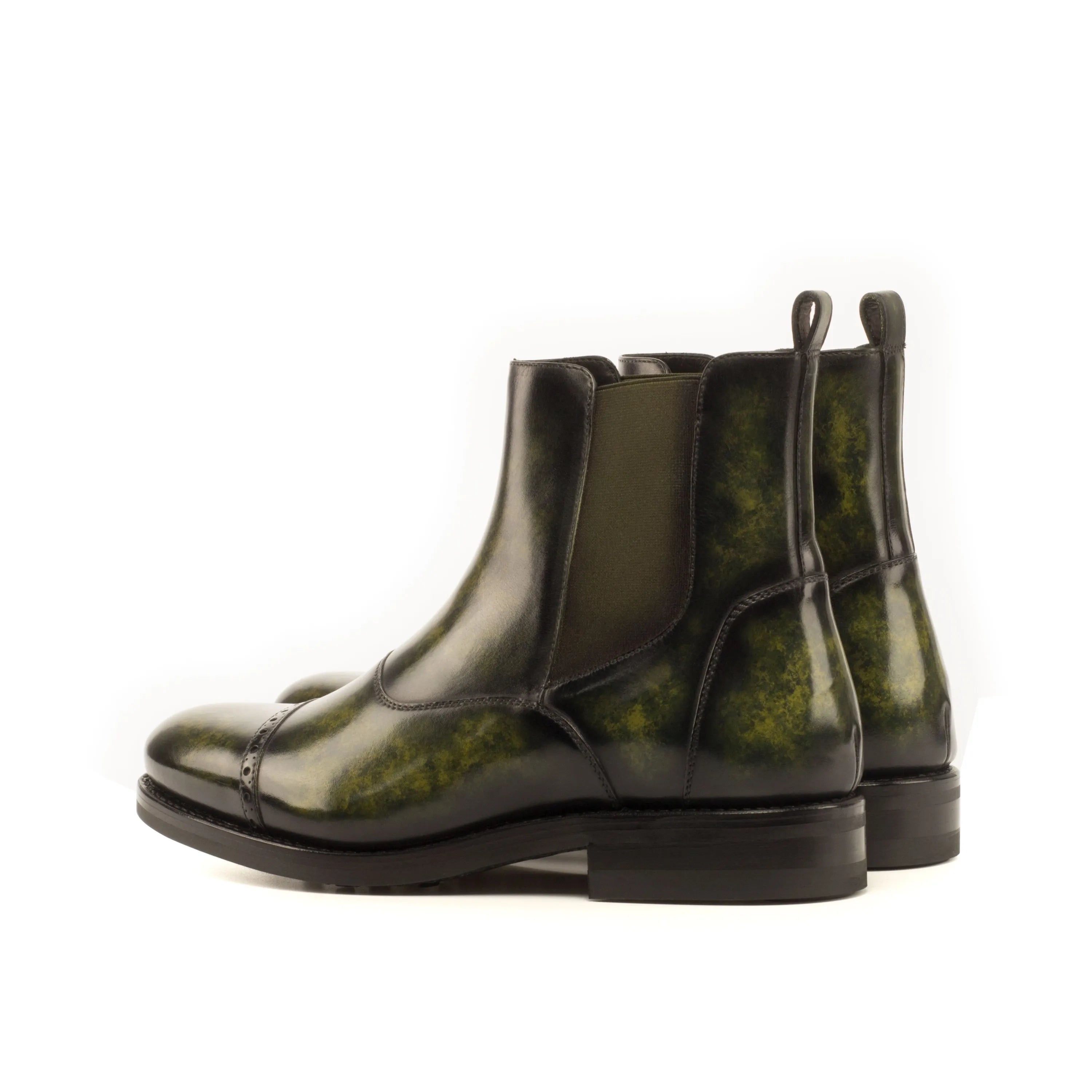 Green leather Wardon Patina Chelsea Boots, stylish and versatile footwear for any occasion