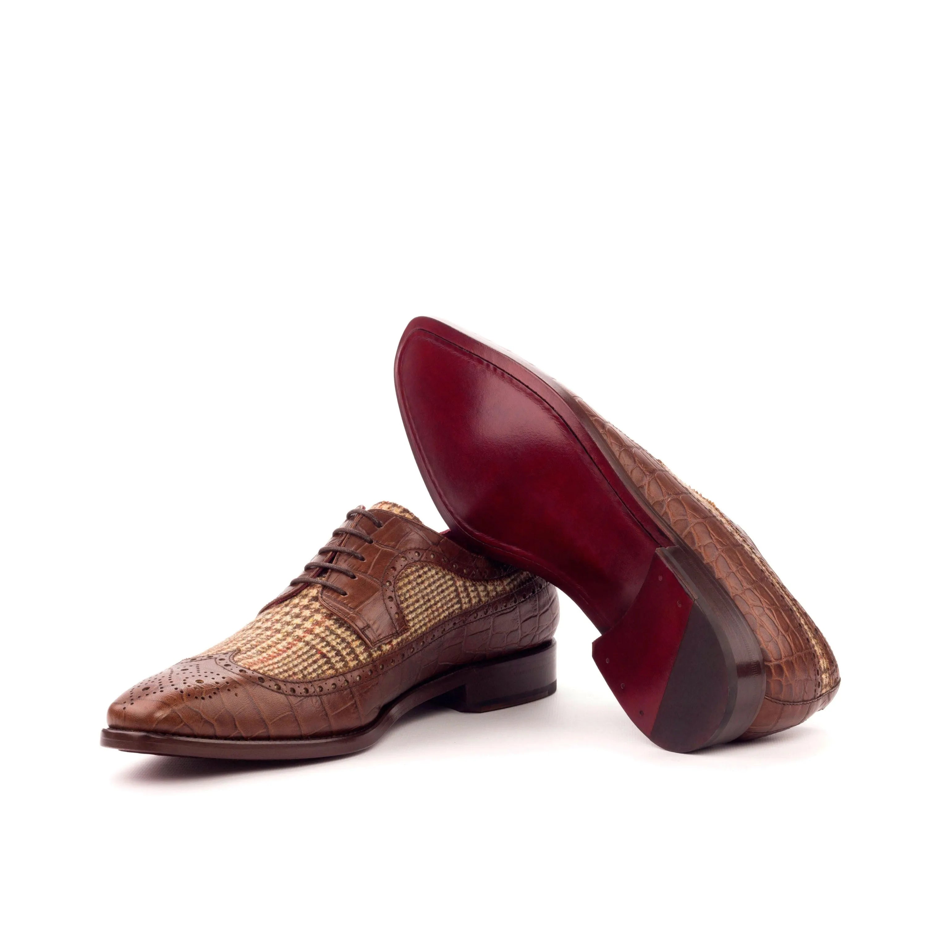 Brown leather and tweed Weekend Longwing Blucher II long wingtip blucher shoes