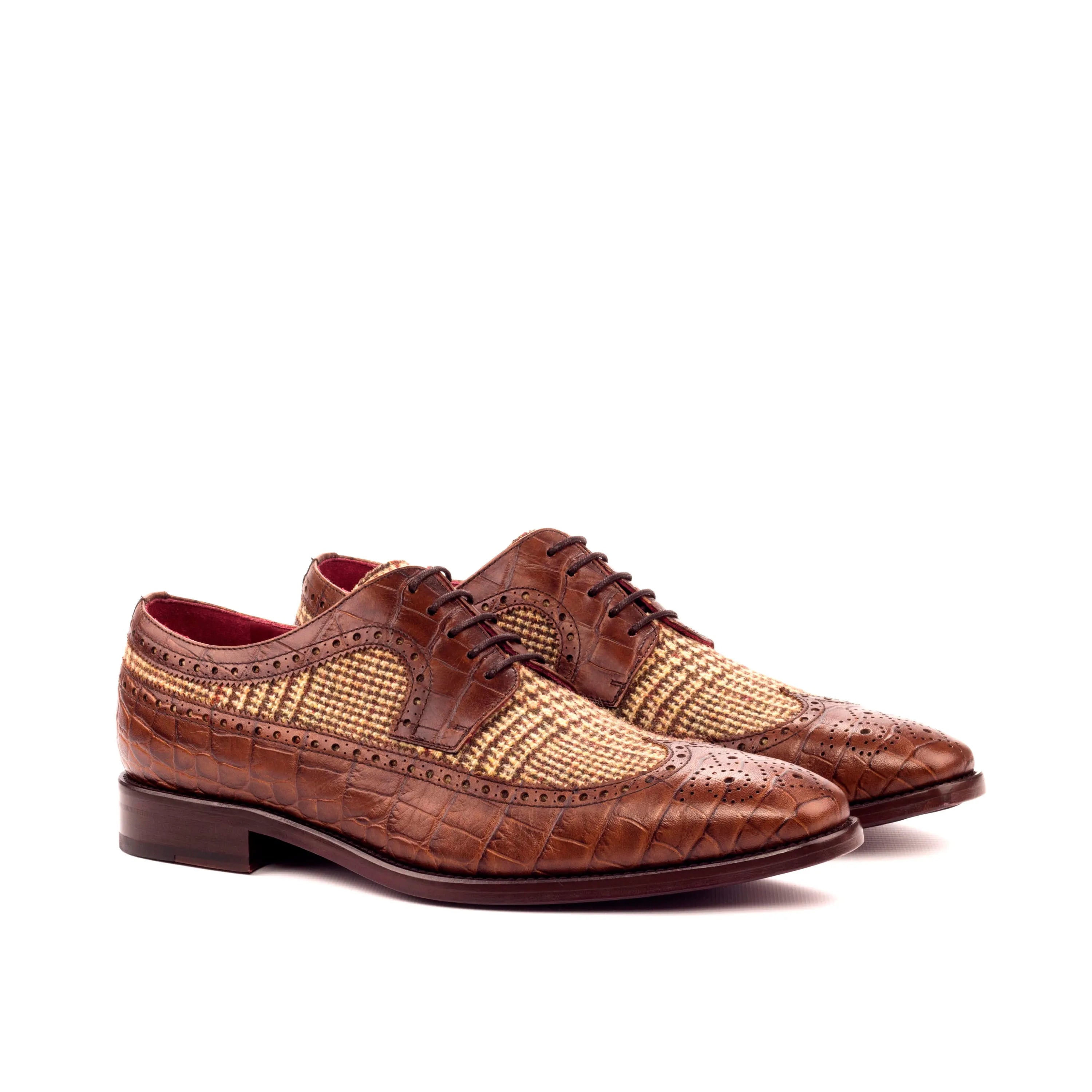 Brown leather and tweed Weekend Longwing Blucher dress shoes for sophisticated style