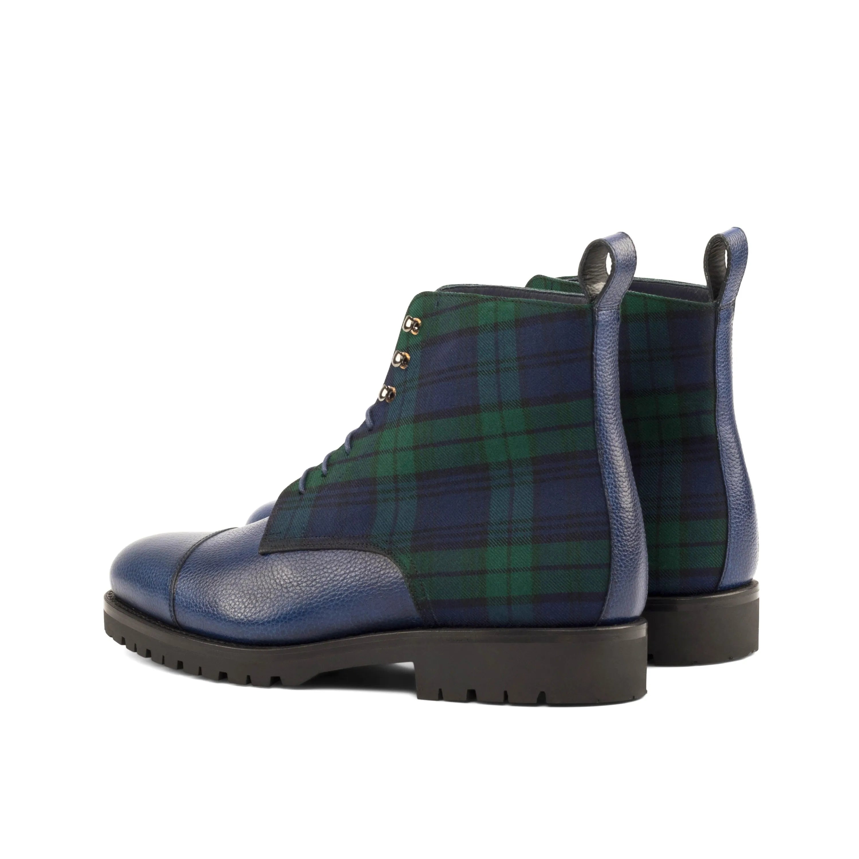 Blue and green plaid Willy Jumper Boots ideal for stylish outdoor adventures