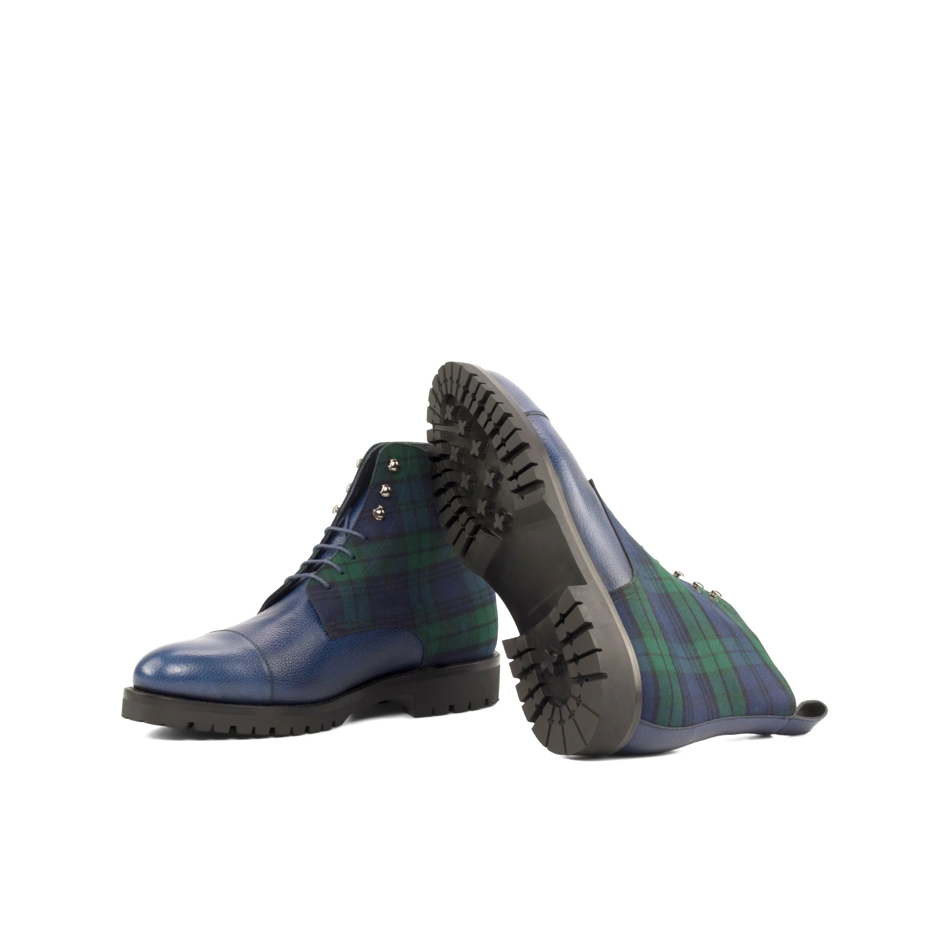 Blue and green plaid Willy Jumper Boots featuring a stylish design for versatility