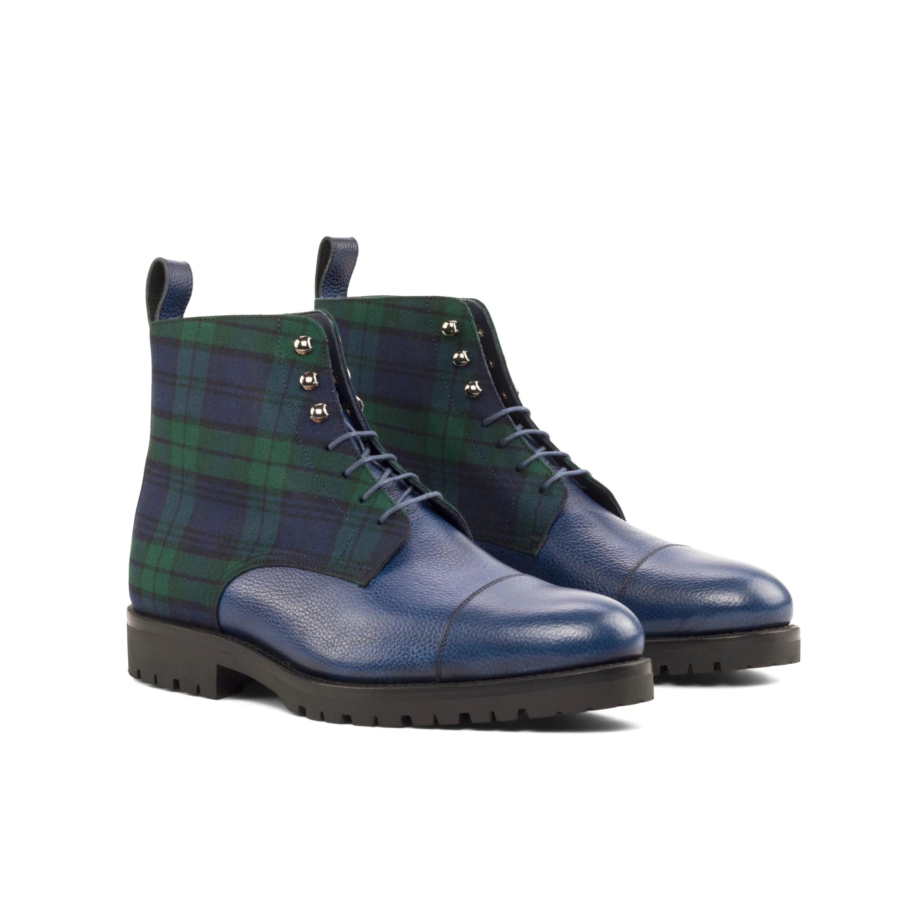 Blue leather and plaid Willy Jumper Boots designed for style and comfort