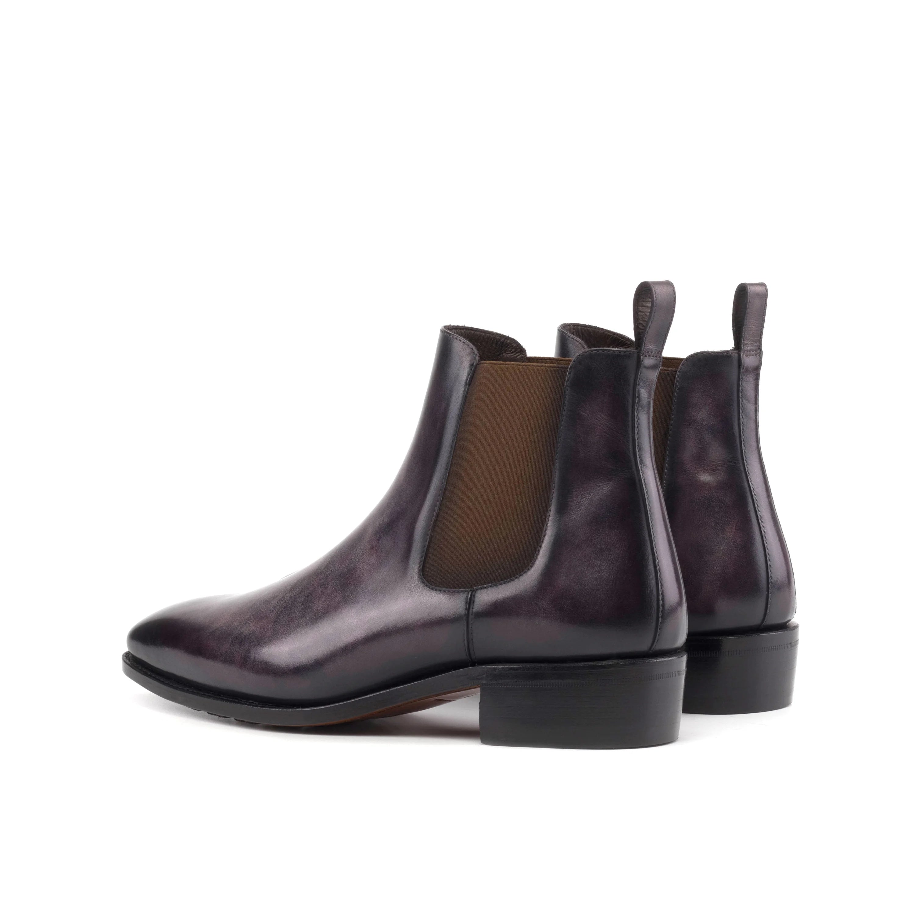 Winzlo Patina Chelsea aubergine patina leather boots with Goodyear welt