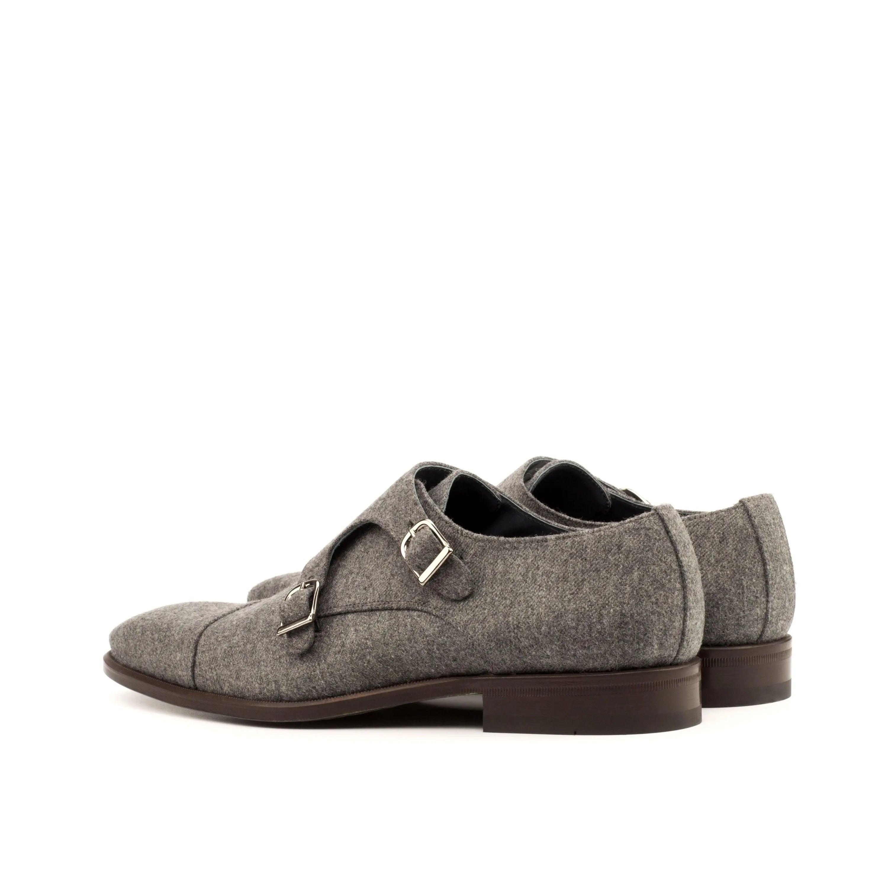 Gray double monk strap shoes featured in Wiyot Double Monk II product display