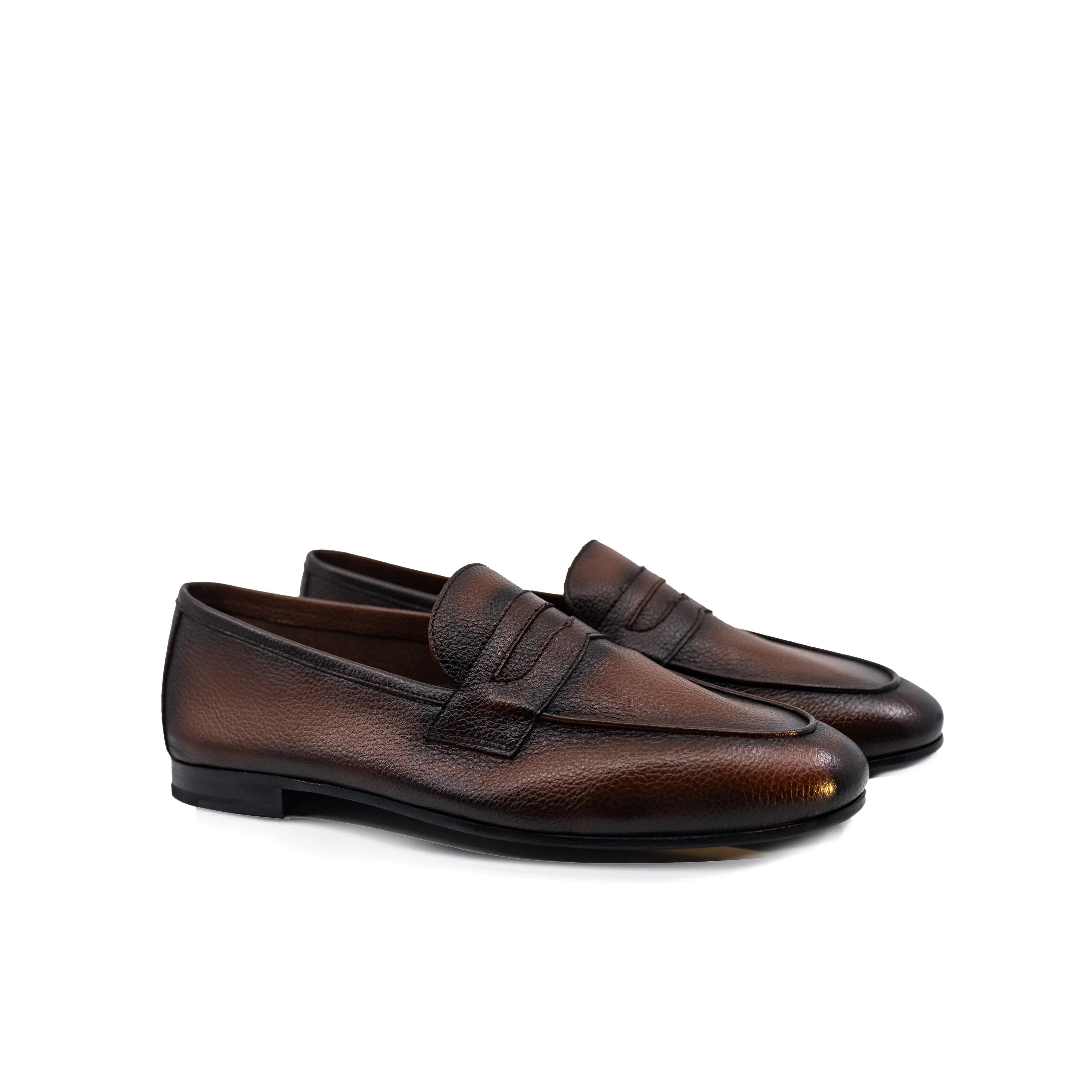 Wolda Flex Slip brown leather penny loafers with black rubber soles