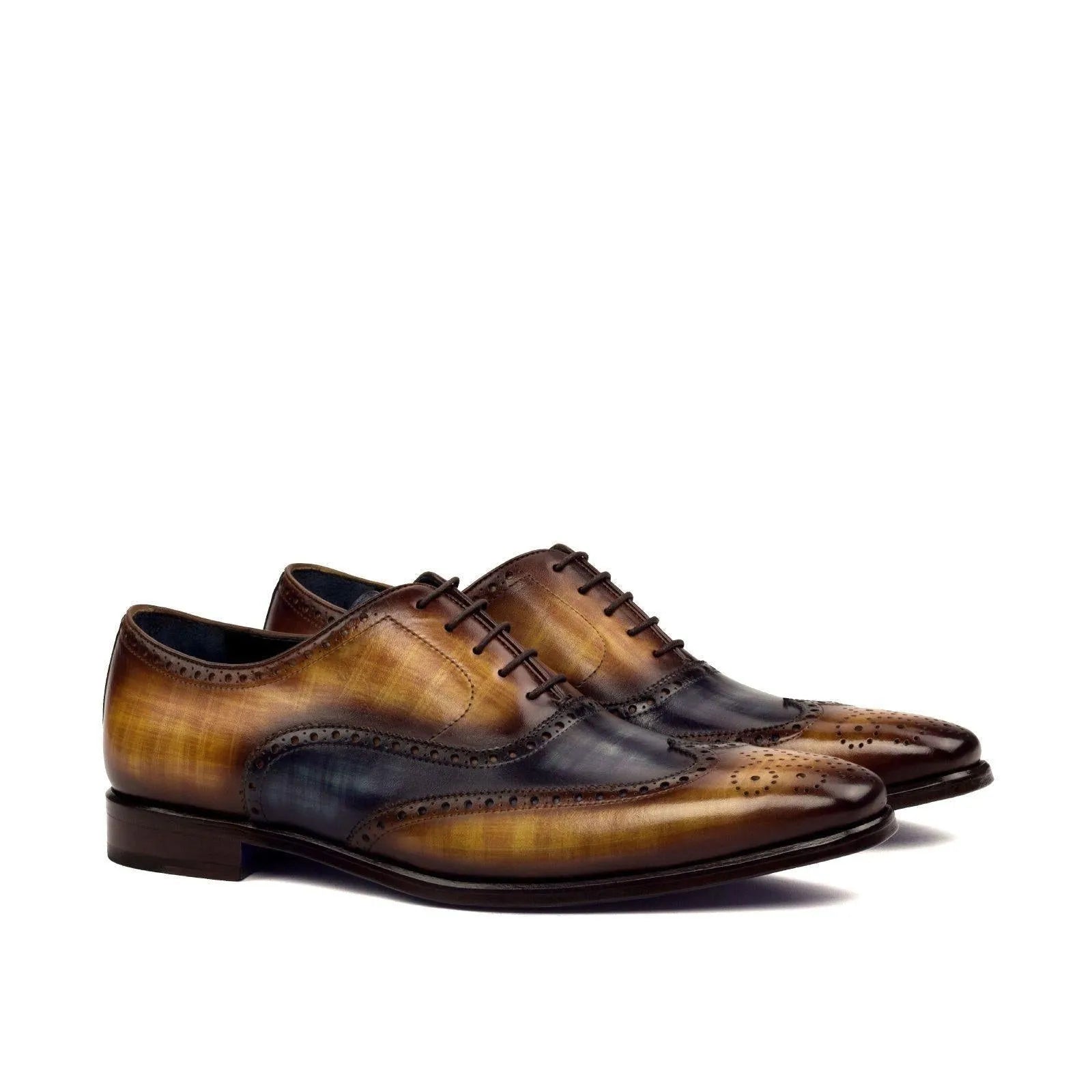 Two-toned leather dress shoes, WT Full Brogue Patina II featuring a refined crust patina