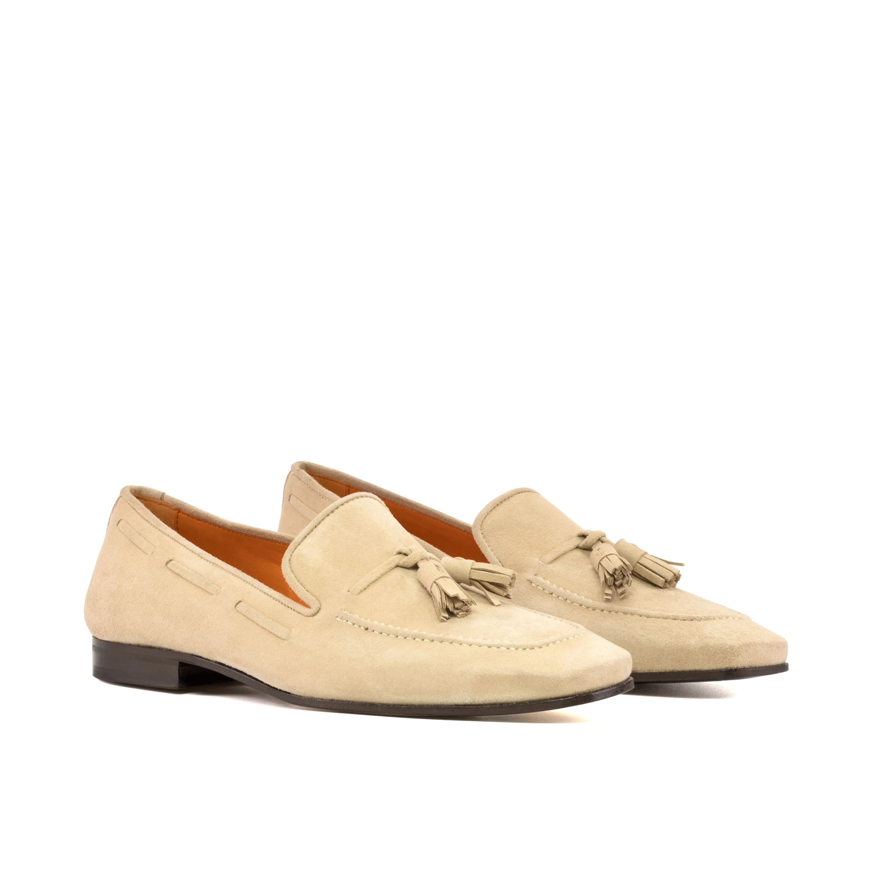 Beige leather tassel loafers featured in Xavier Drake Slipon II collection