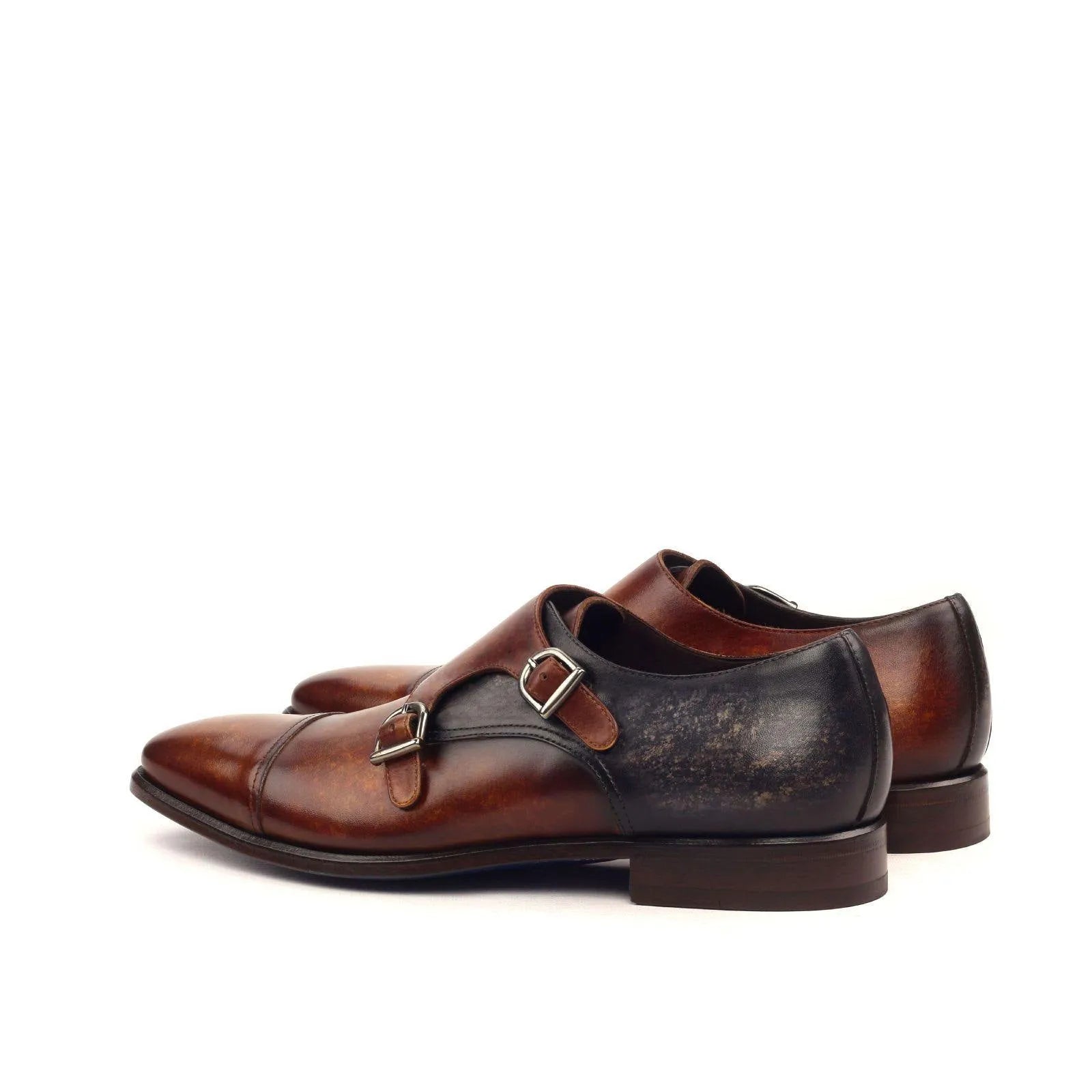 Brown leather double monk patina shoes from the XO Double Monk Patina collection