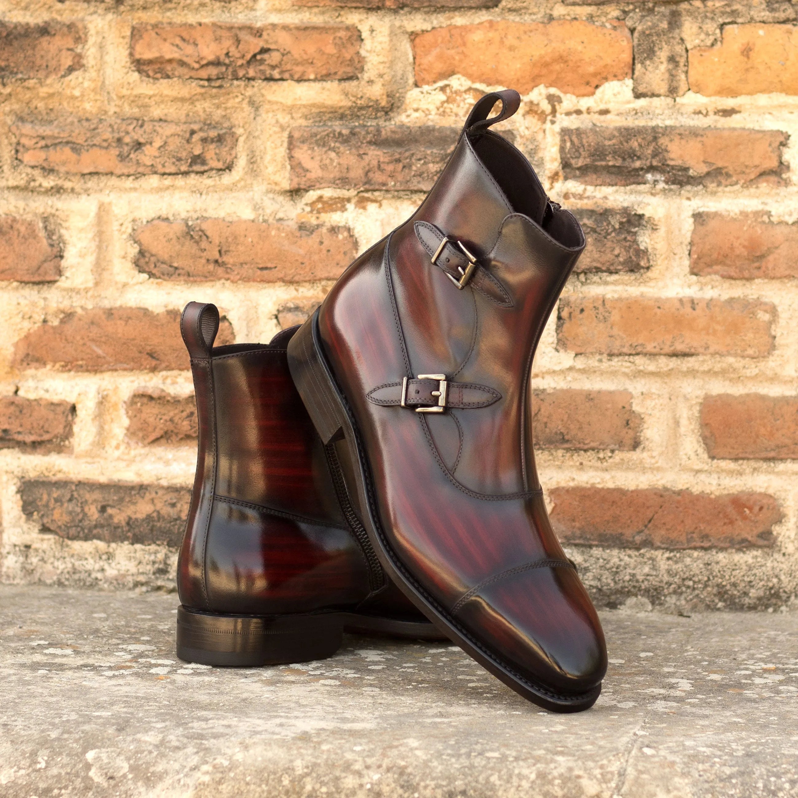 Leather monk strap boots from Xzon Octavian Patina collection for stylish footwear