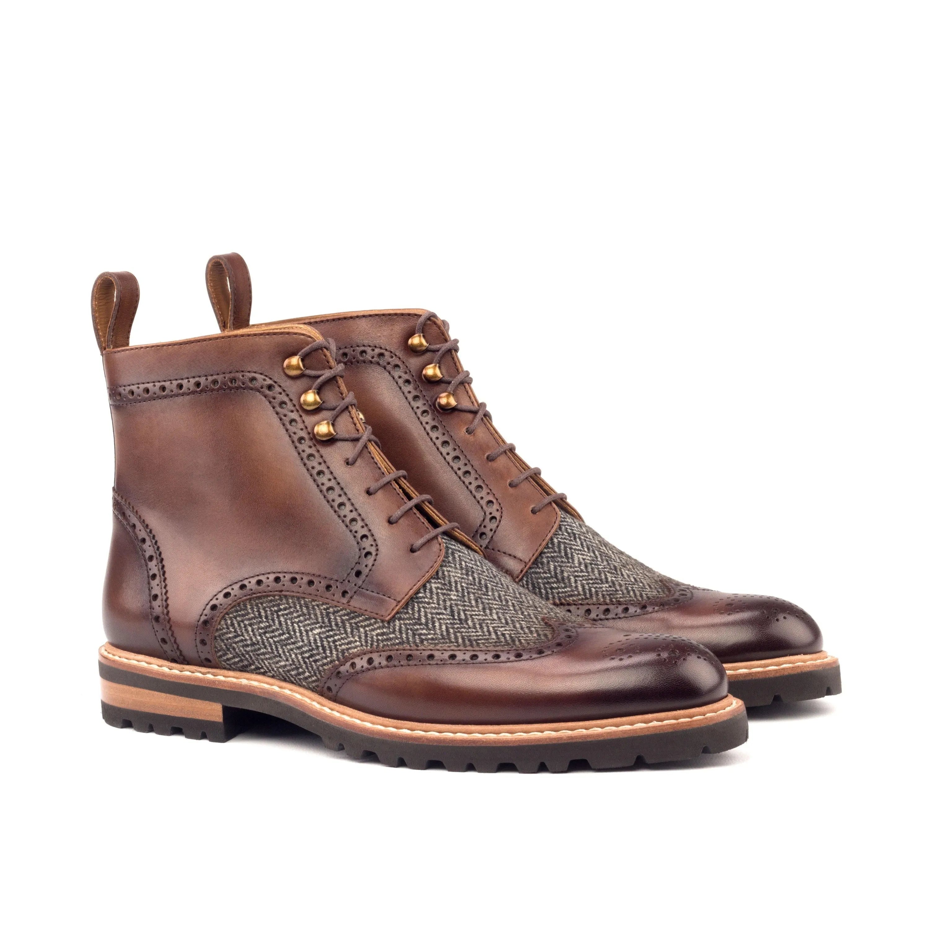 Brown leather and tweed ladies military brogue boot, Z Ladies Military Brogue II