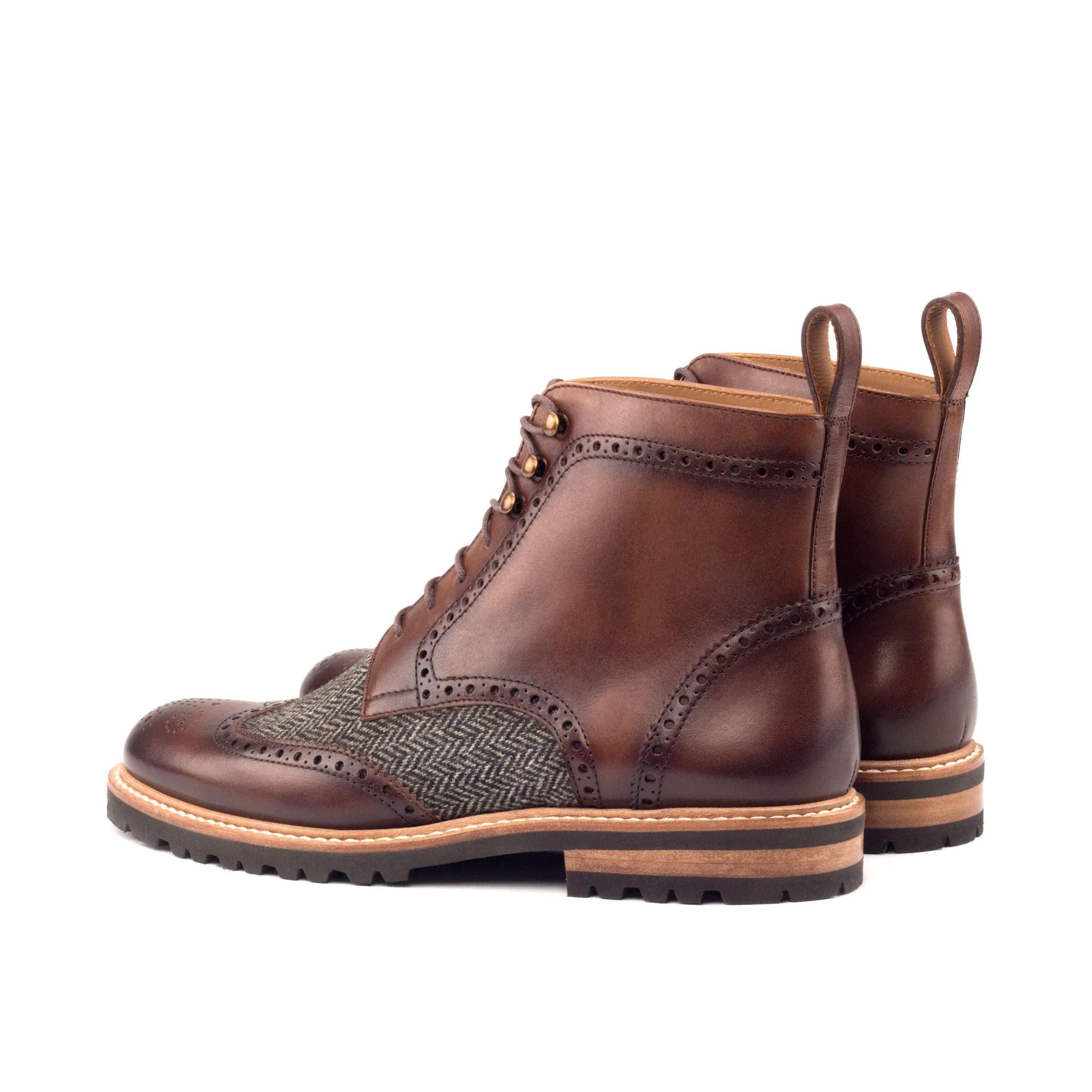 Brown leather and tweed military brogue boot, Z Ladies Military Brogue, stylish and durable