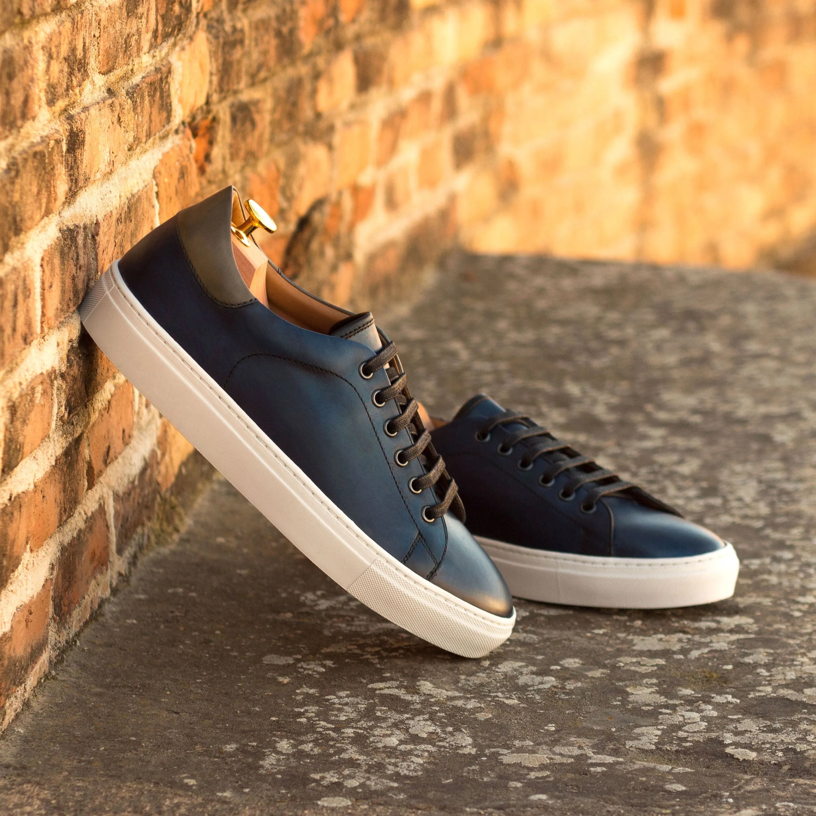 Blue leather Zeloo Trainer Sneakers with white soles, crafted from painted calf material