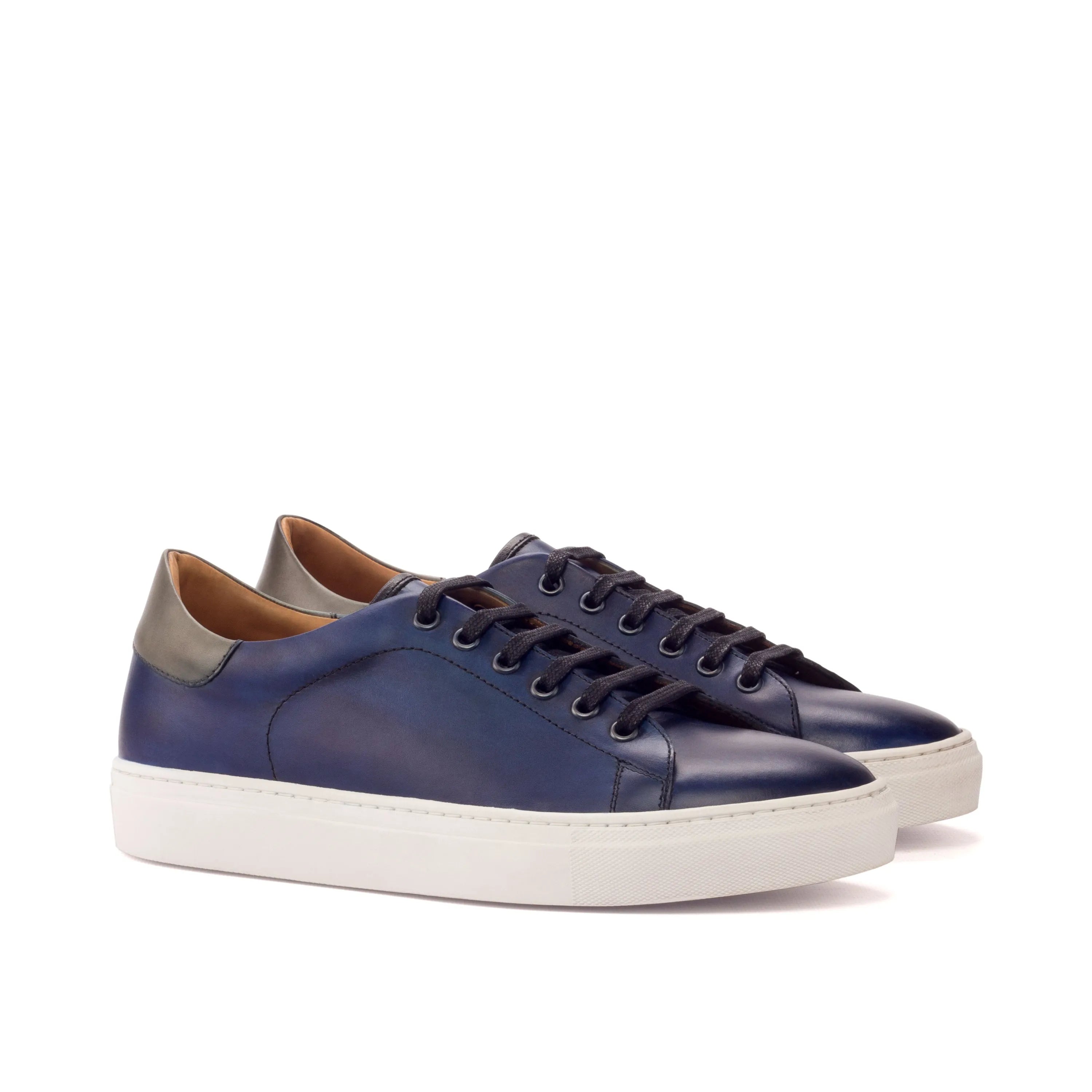 Pair of navy leather sneakers, Zeloo Trainer Sneakers in painted calf design