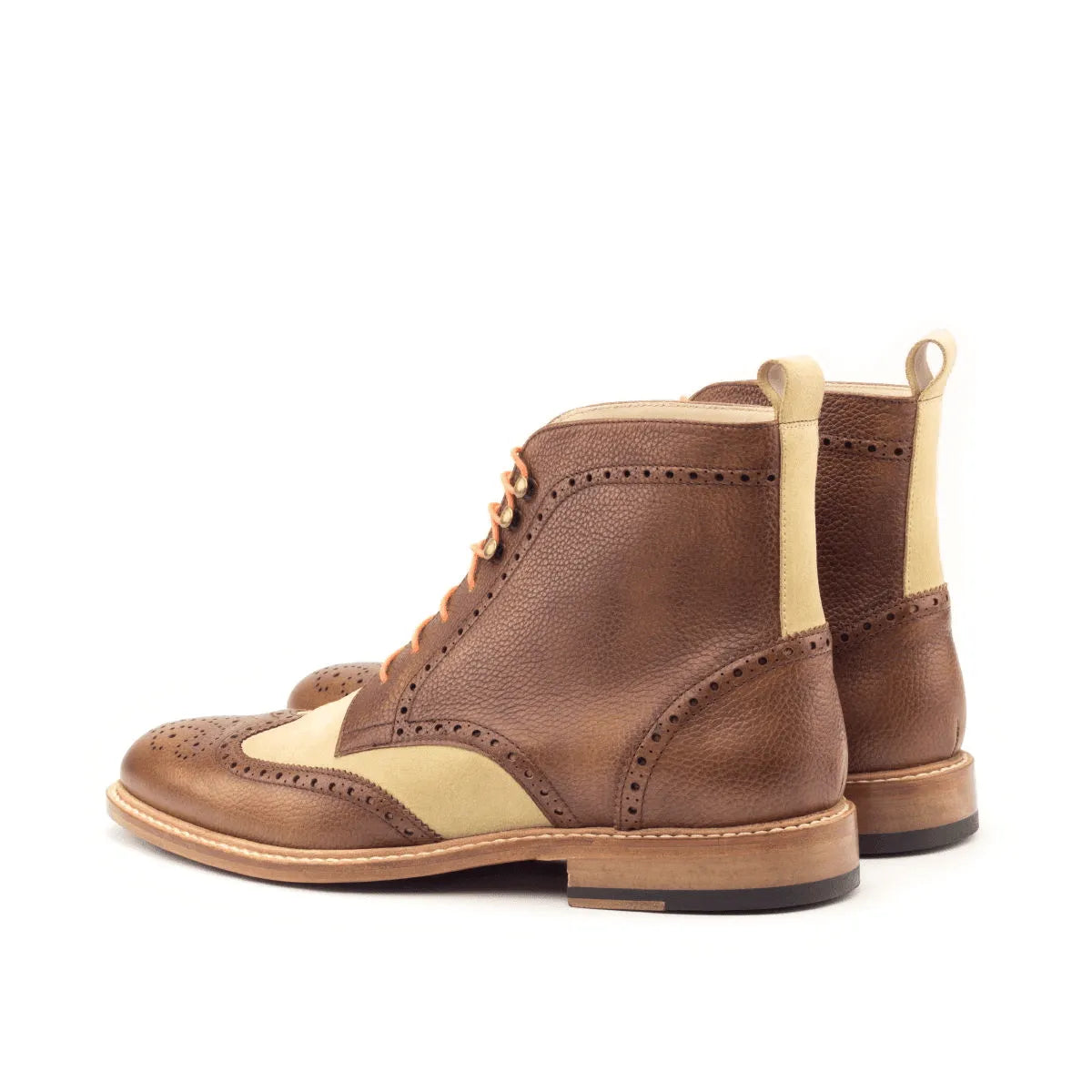 Brown and beige leather Zoticus Military Brogue Boots II showcasing classic wingtip design