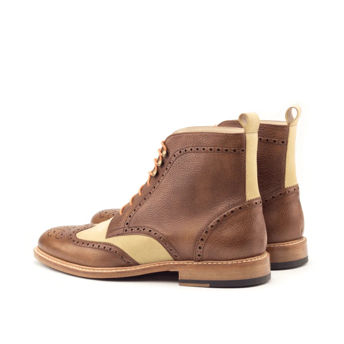 Brown leather wingtip boots from Zoticus Military Brogue collection for stylish durability