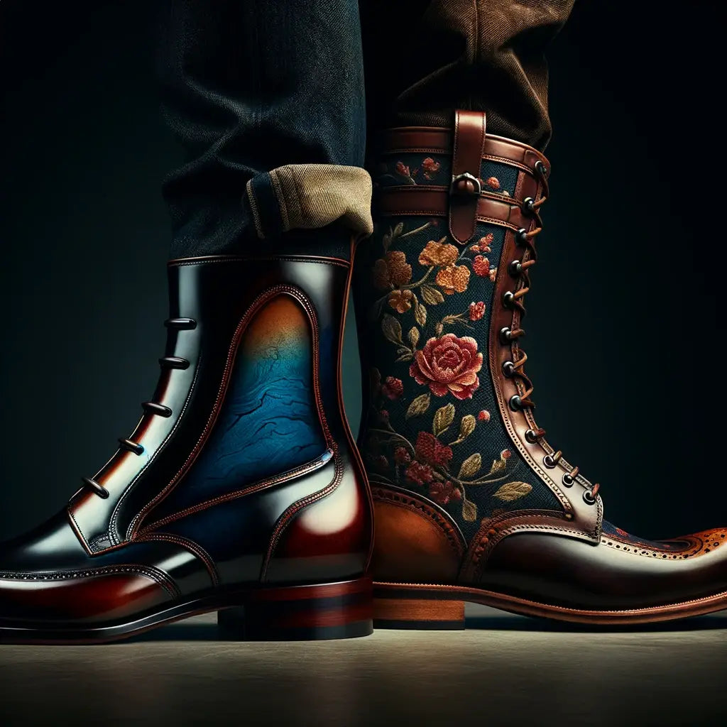 Ornate leather boots.