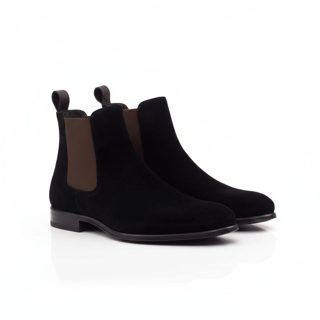 Black suede Chelsea boots from the 006 Chelsea Suede Boot collection showcase elegance