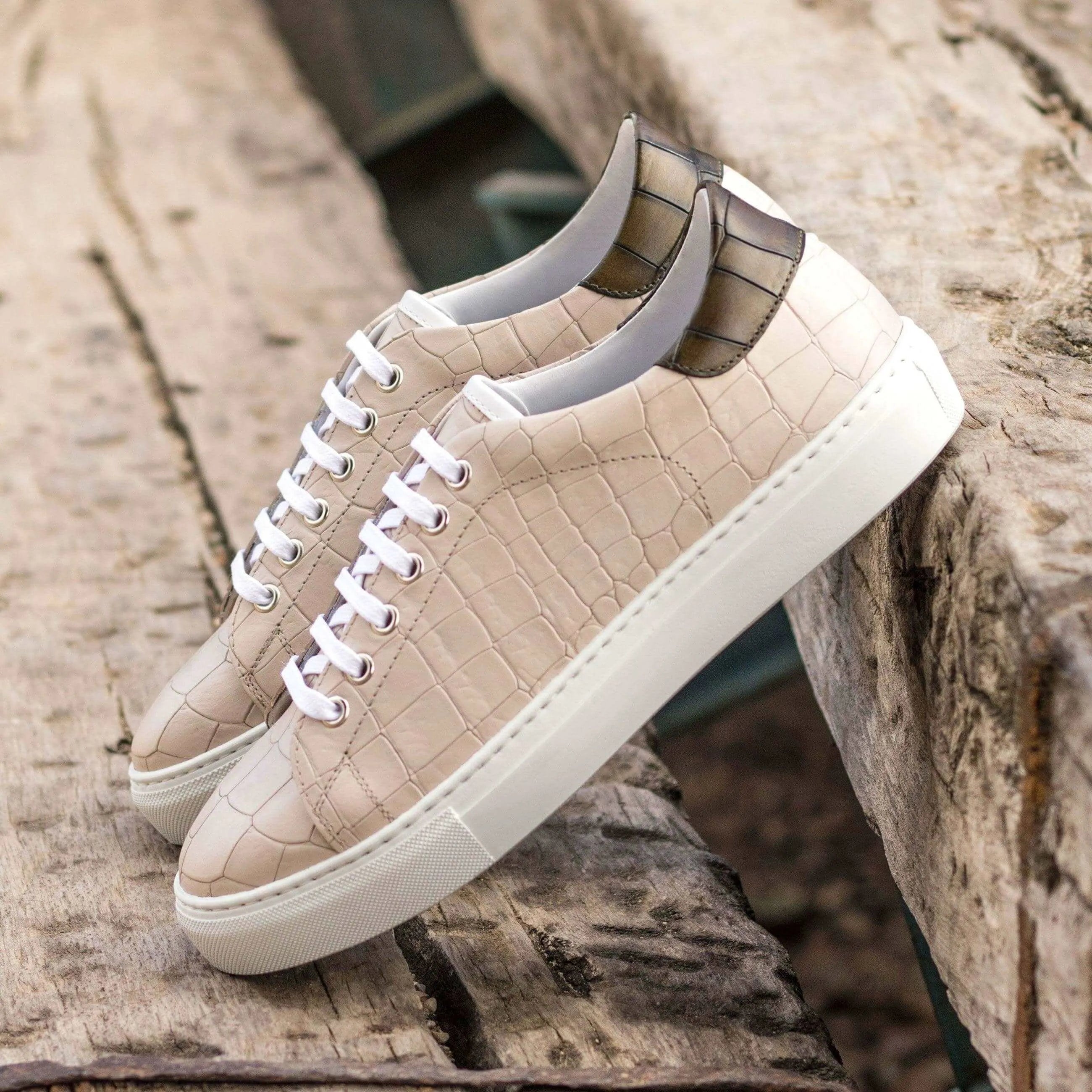 Beige crocodile-patterned leather 1720 Trainer Sneaker with cupsole design