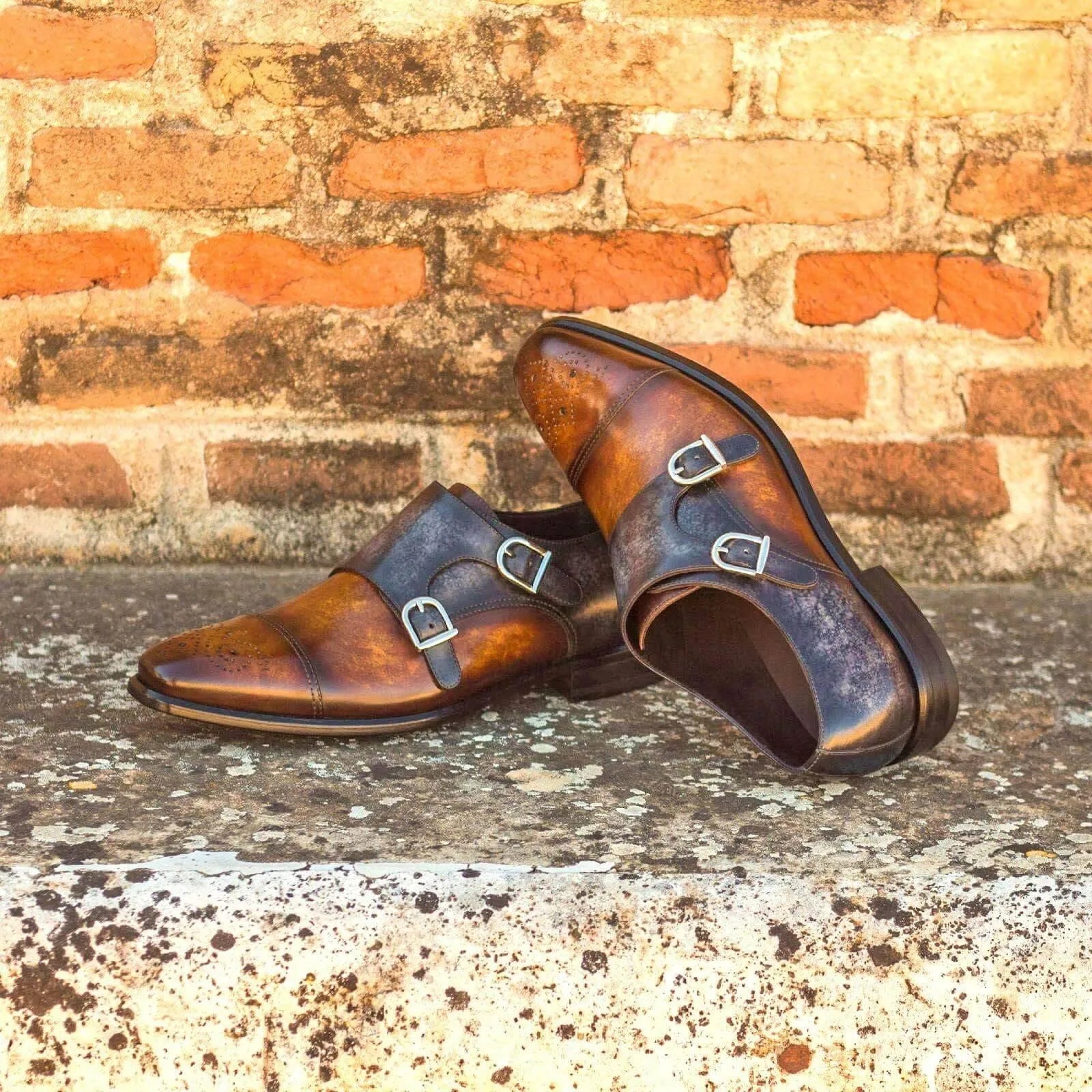 Elegant Leather Double Monk Patina II Shoes showcasing timeless double monk style