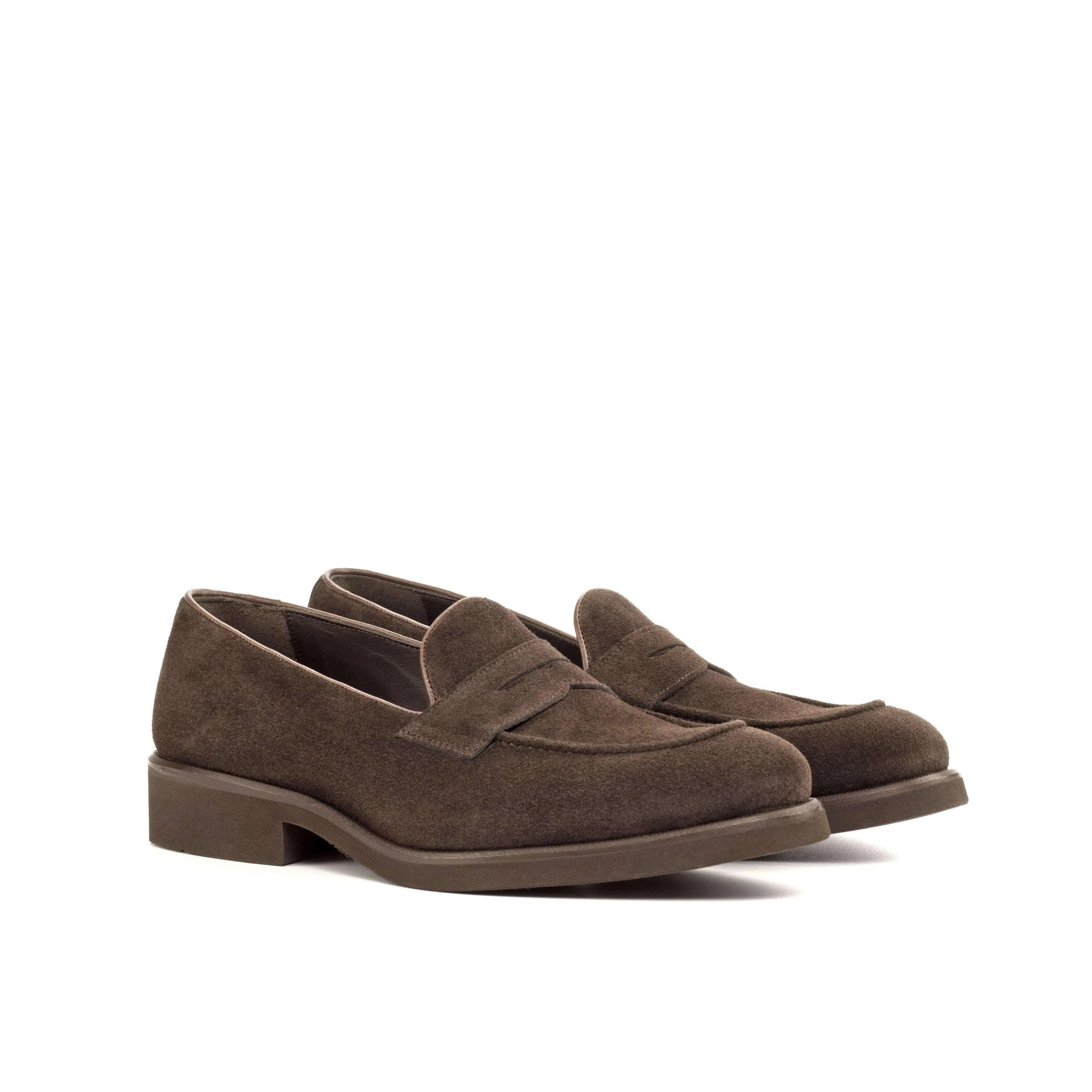 Brown suede penny loafers from the 1955 Loafers collection, stylish footwear products