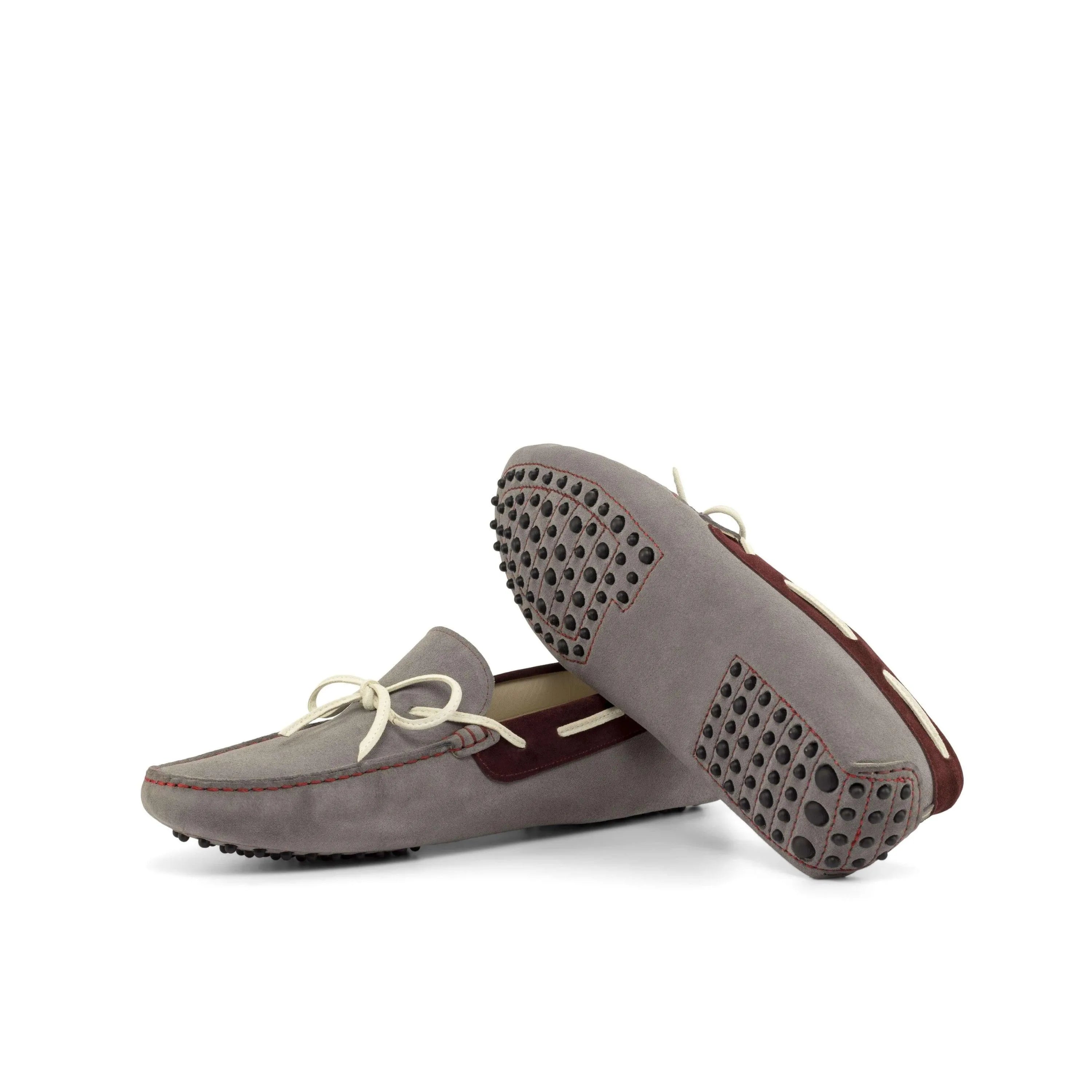 Gray suede driving loafers from the 1986 Driver collection, stylish and comfortable