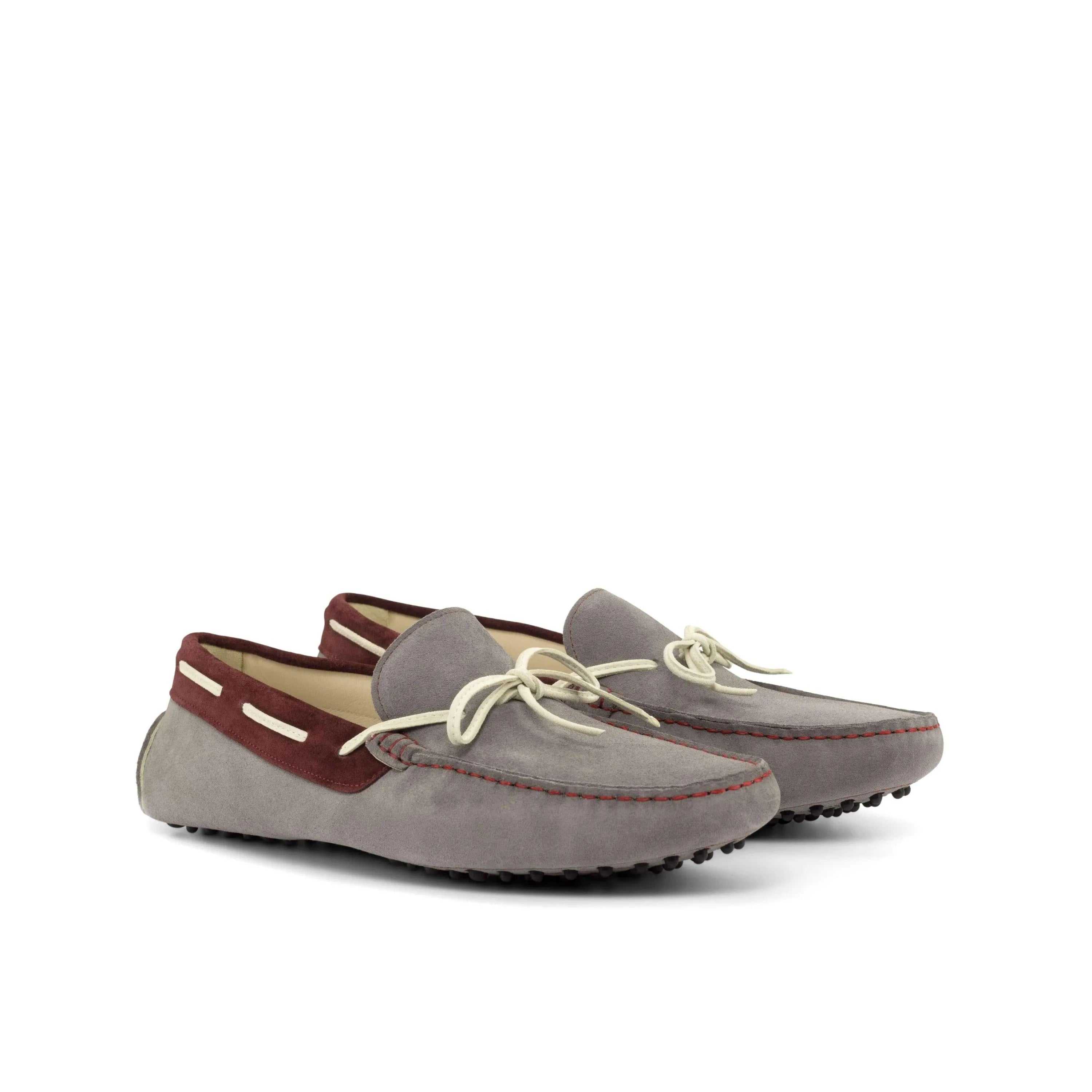 Gray suede driving loafers from the 1986 Driver collection, comfortable and stylish