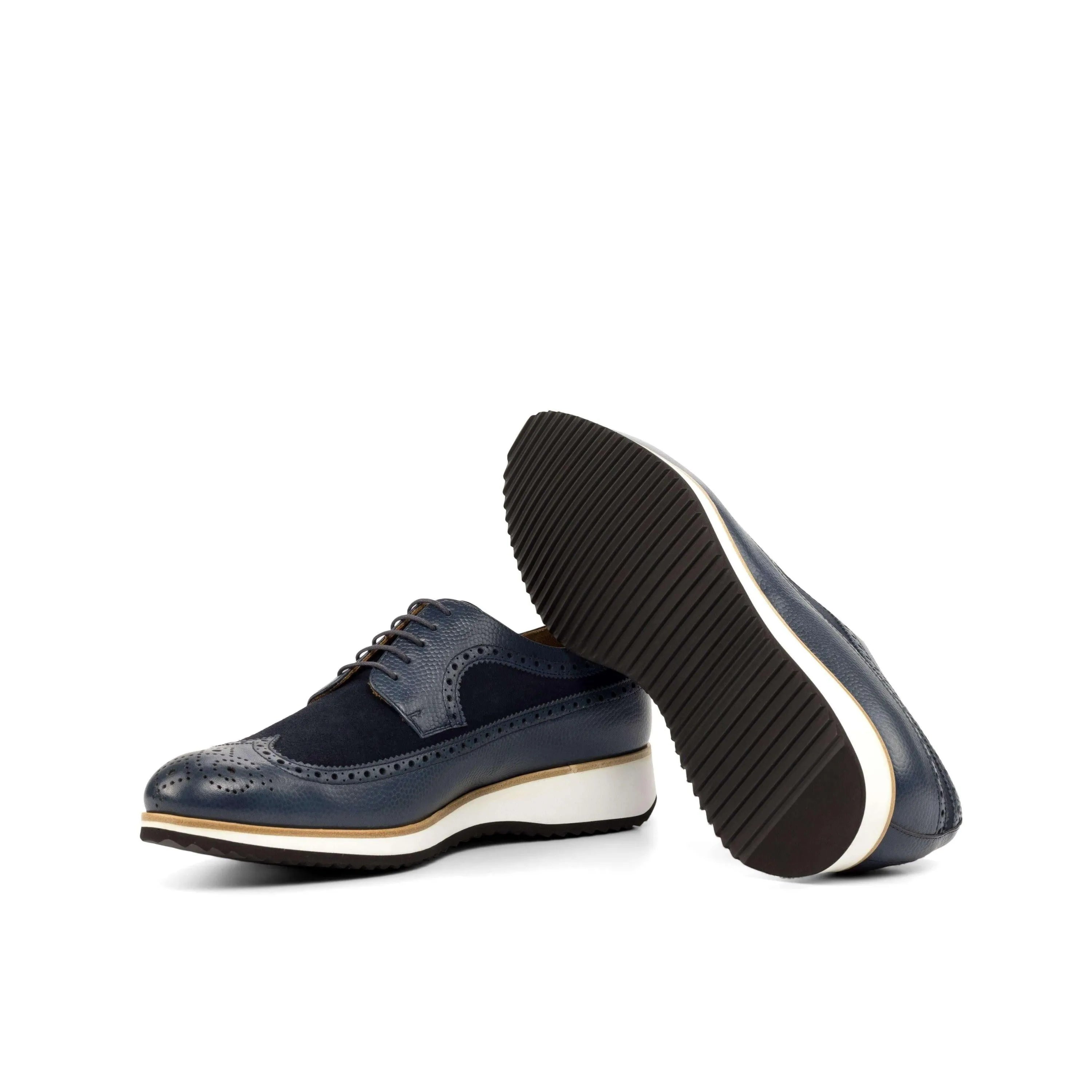 Blue leather Longwing Blucher Shoes II featuring stylish wingtip design