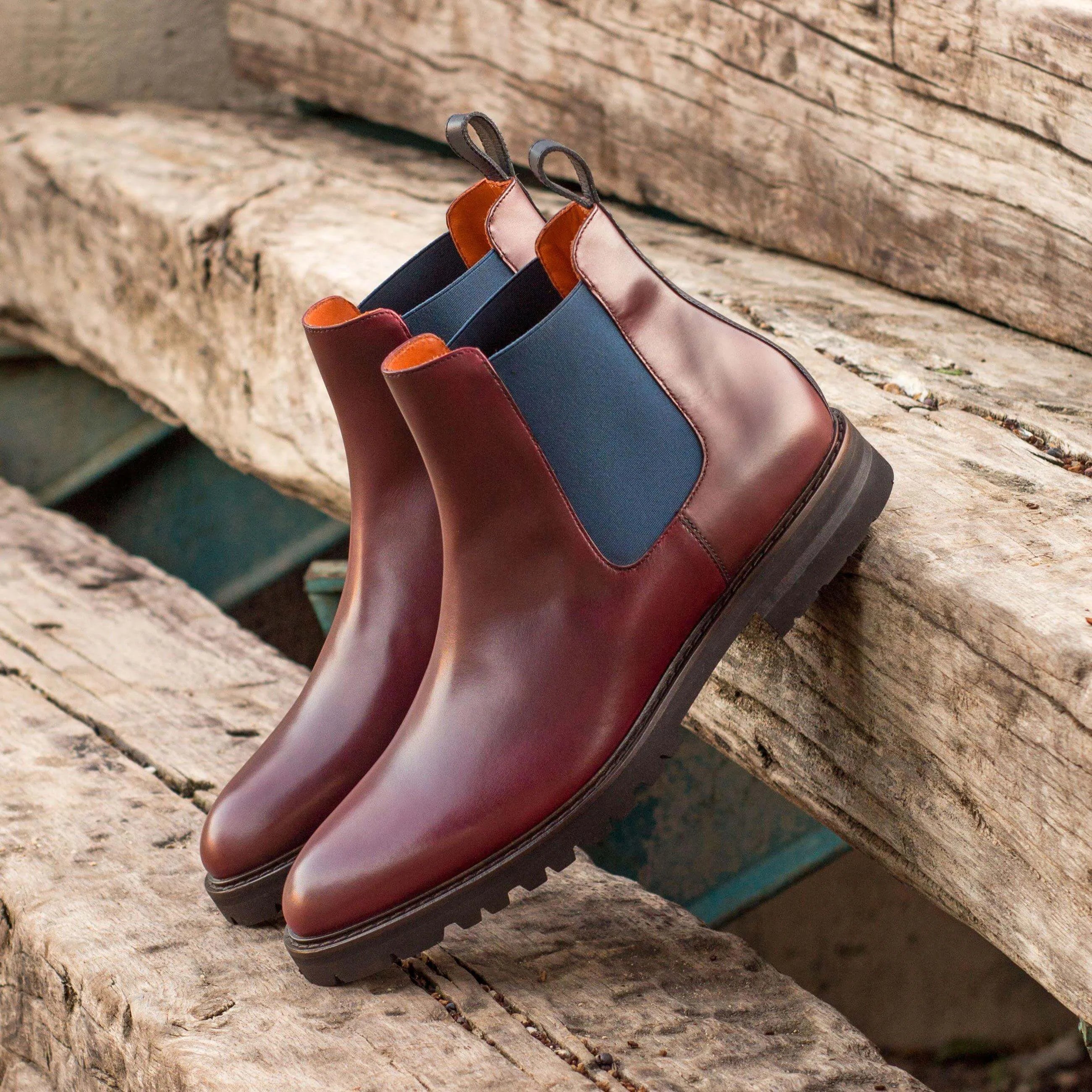 Burgundy leather 45TD Chelsea Boot crafted from premium box calf for elegant style