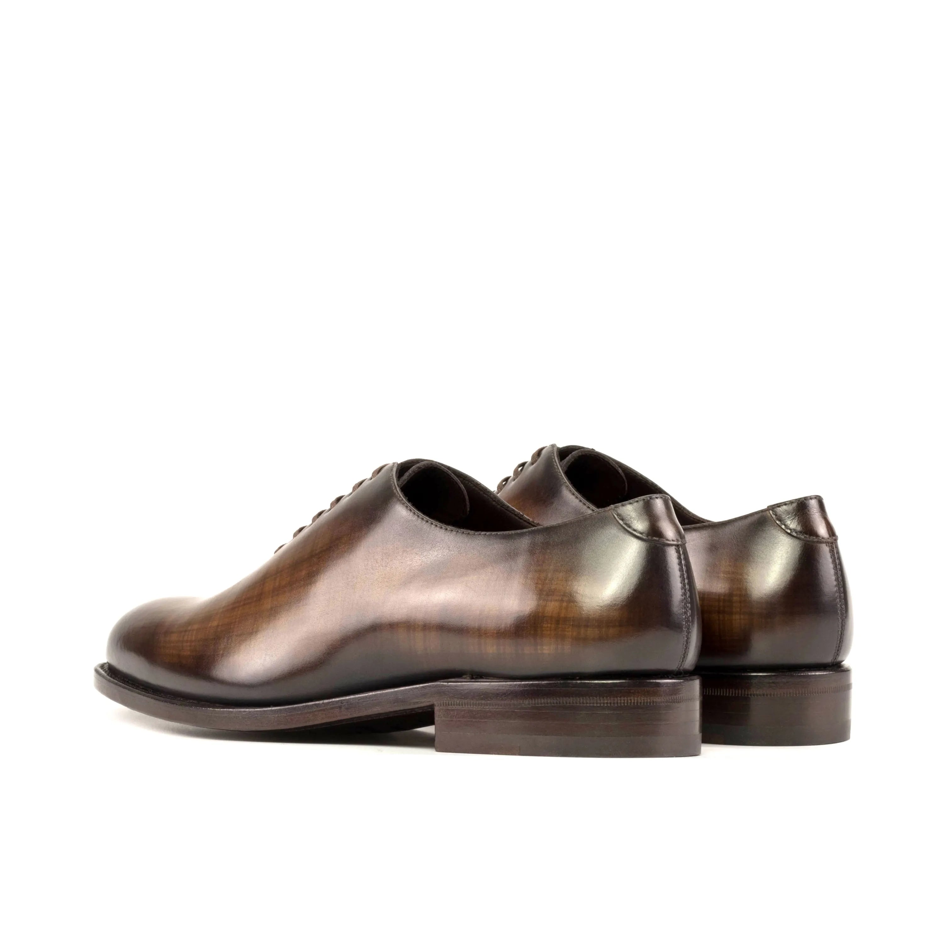 Pair of brown leather 5907 Whole Cut Patina Shoes featuring elegant cut patina