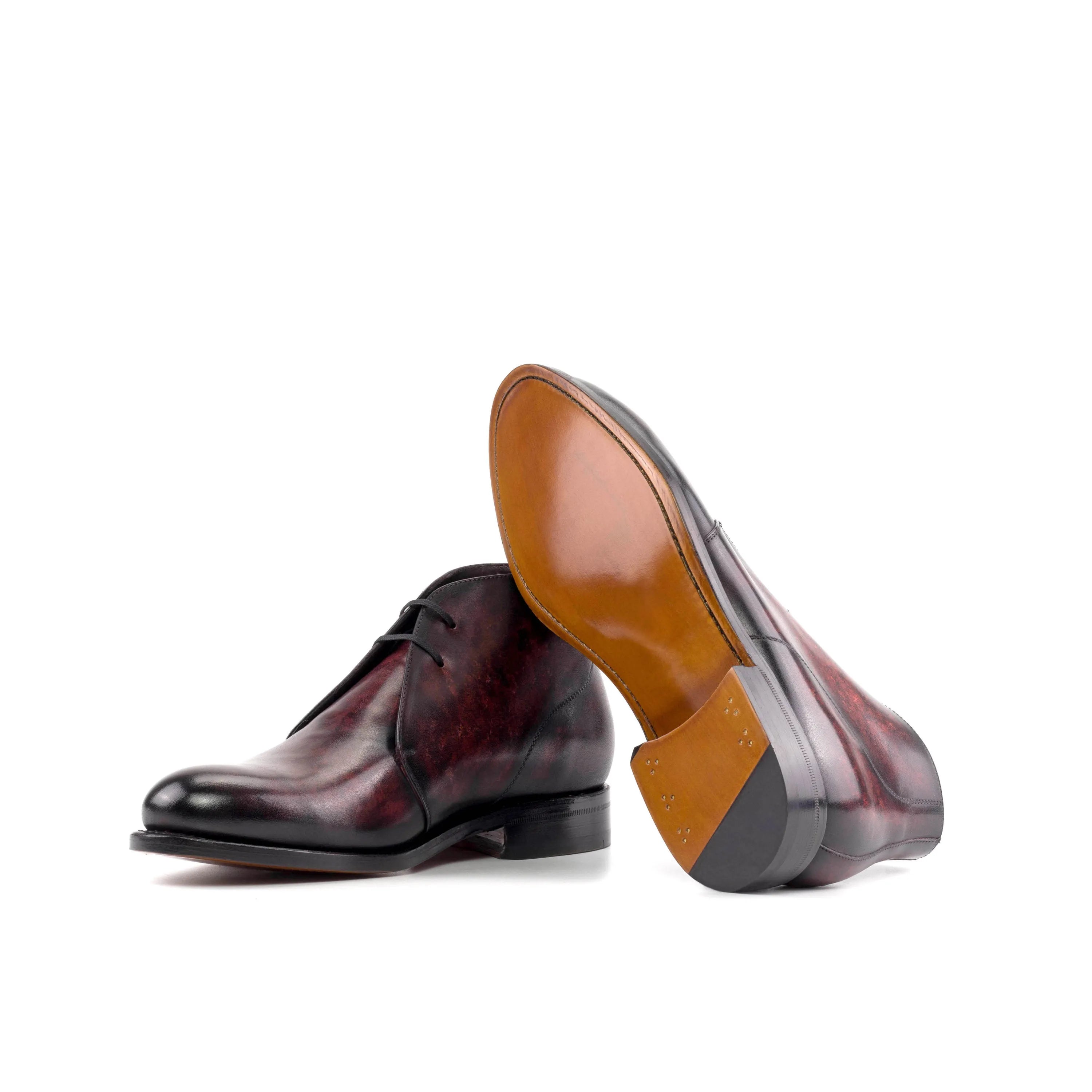Burgundy leather Patina Chukka Boots showcasing elegant craftsmanship and style