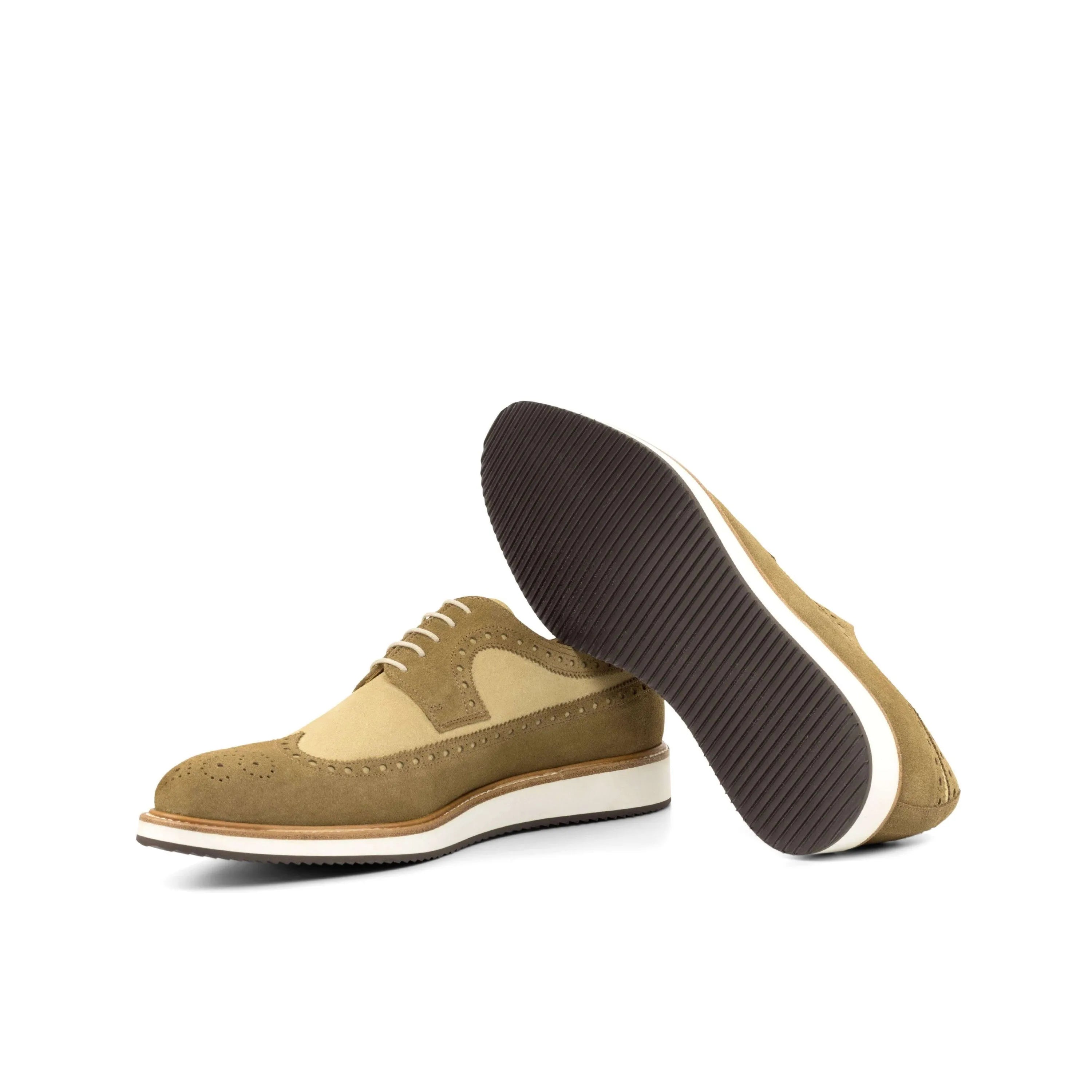 Two-tone leather dress shoes, showcasing the 5TI Longwing Blucher design