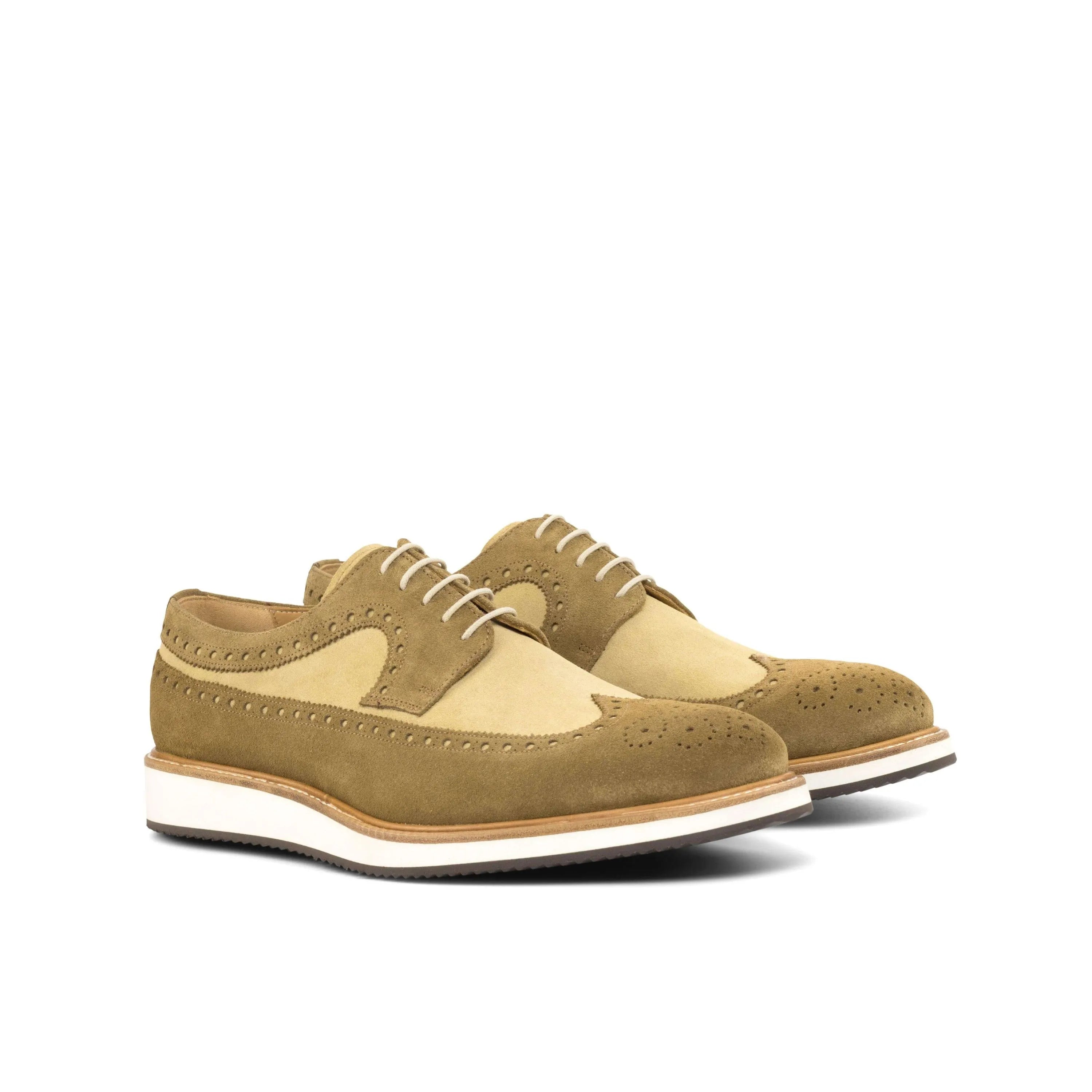 Two-tone leather wingtip shoes, stylish 5TI Longwing Blucher for refined elegance