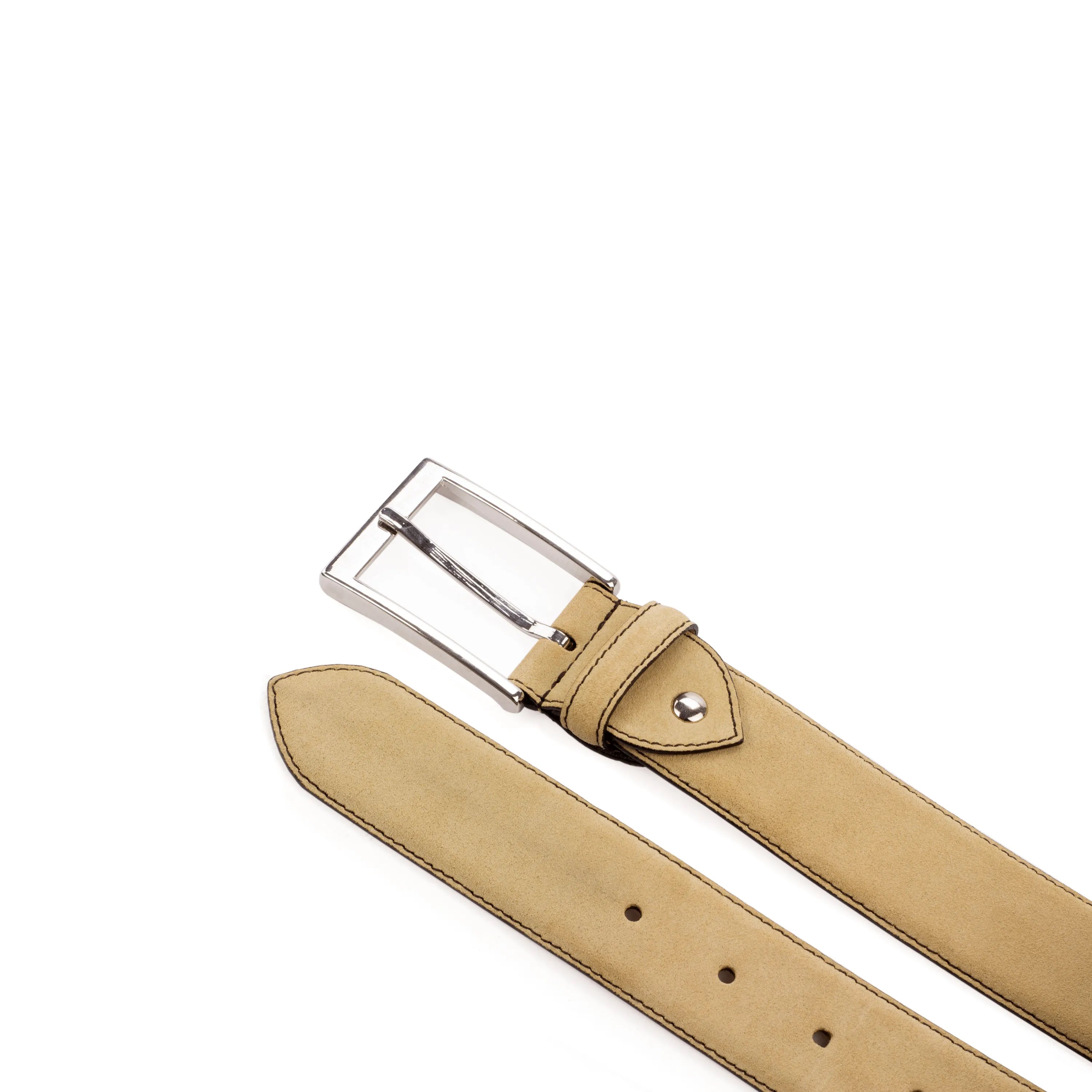 Tan leather Aaron Hamptons Belt featuring a stylish silver buckle
