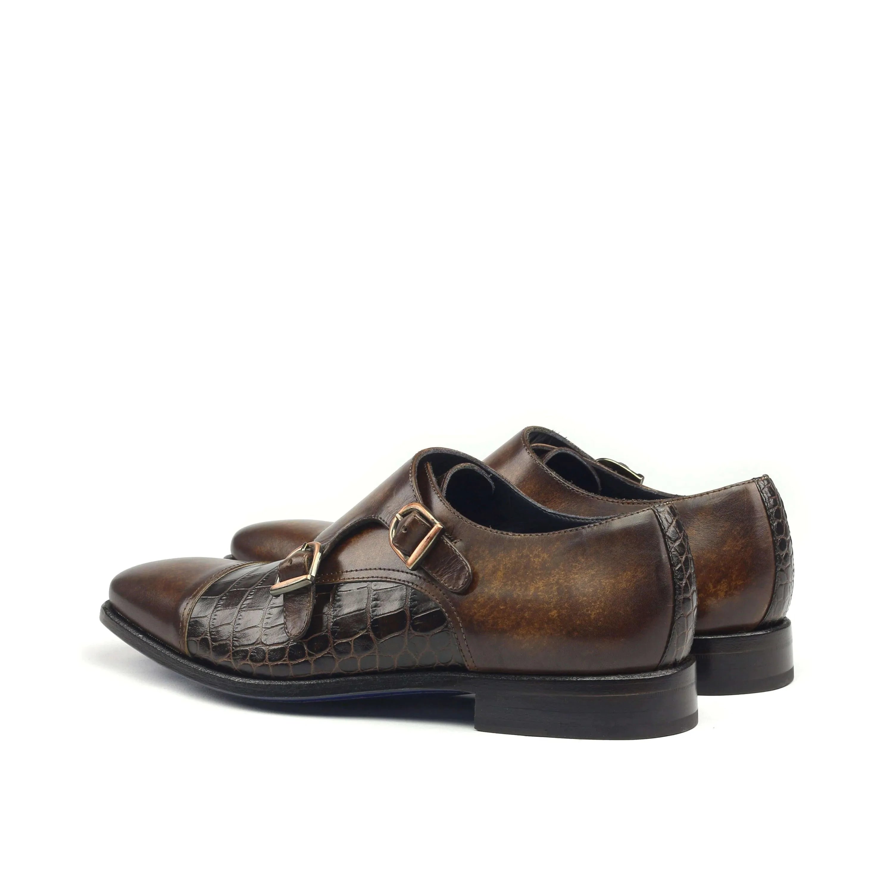 Brown leather Abraham Double Monk Patina II shoes with double monk strap design