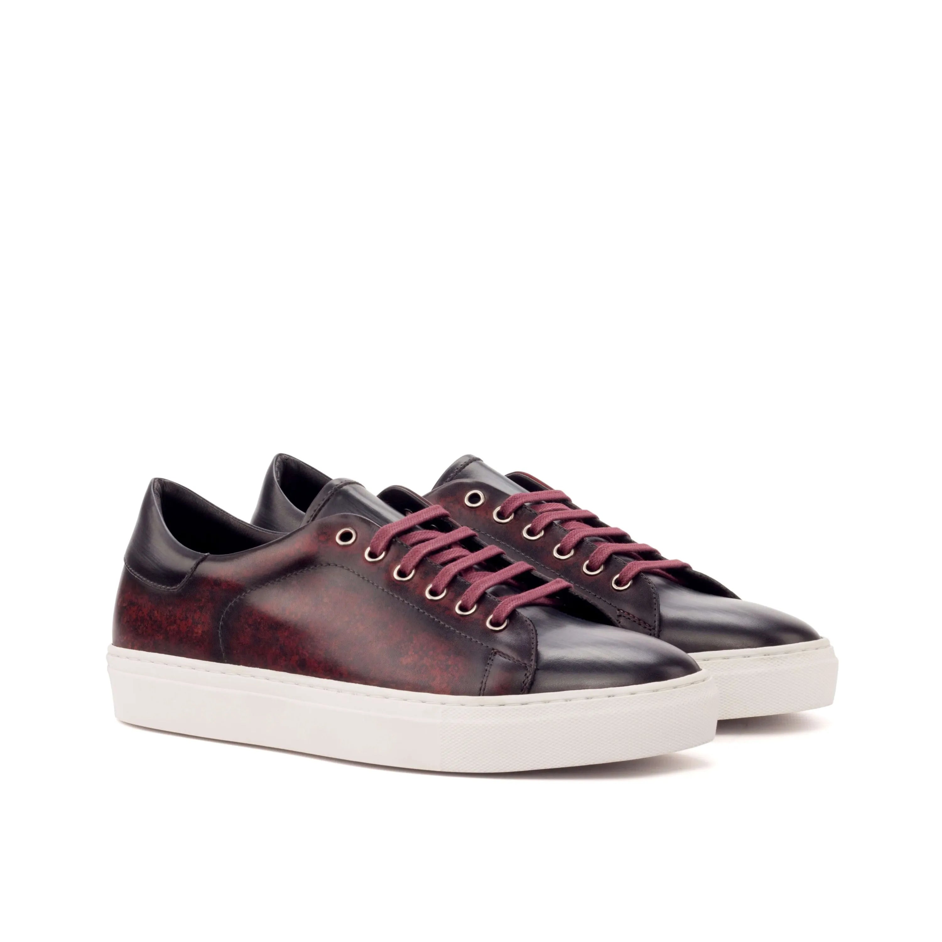 Burgundy leather Abril Trainer Patina Sneaker II showcasing stylish crust patina design