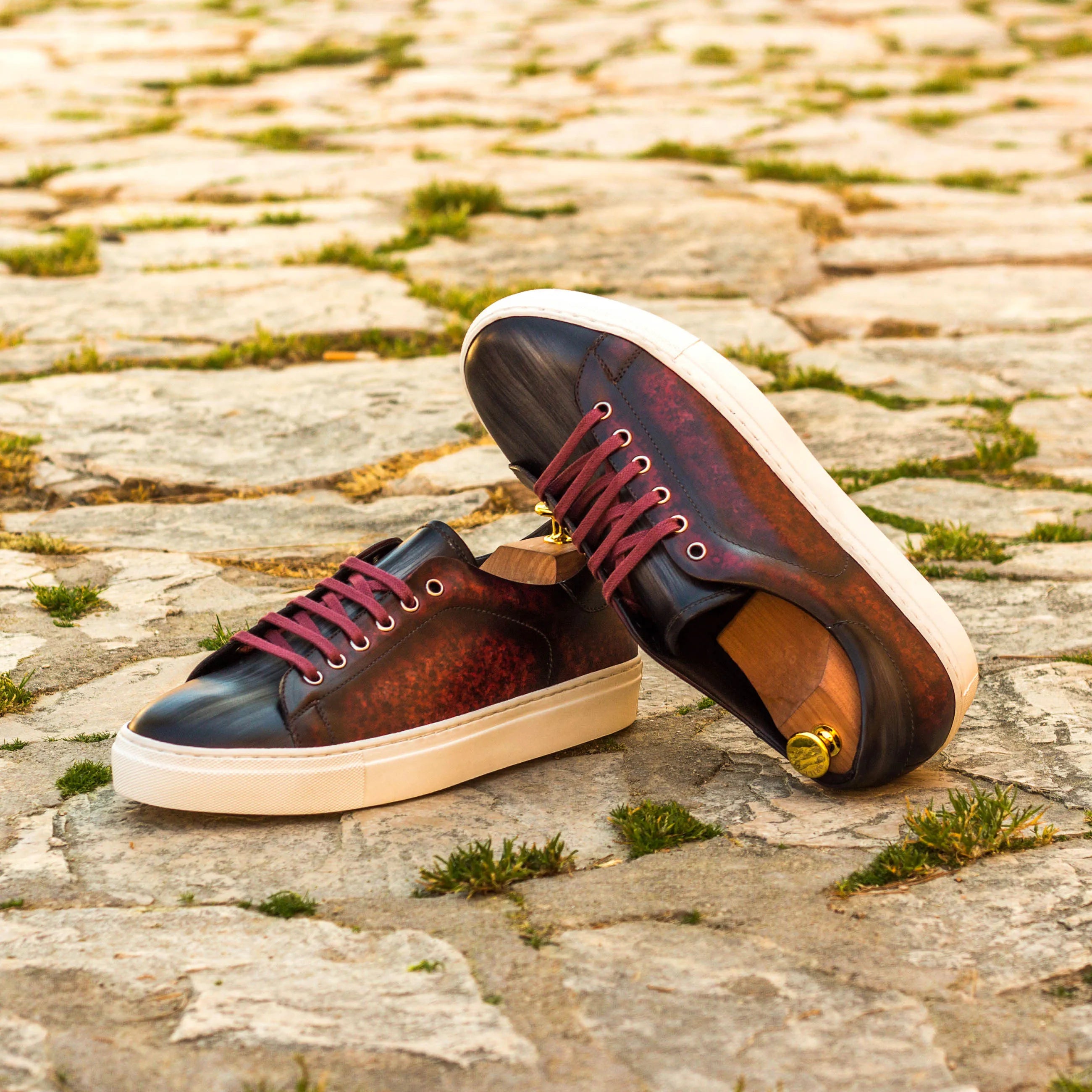 Burgundy leather Abril Trainer Patina sneaker featuring stylish white soles