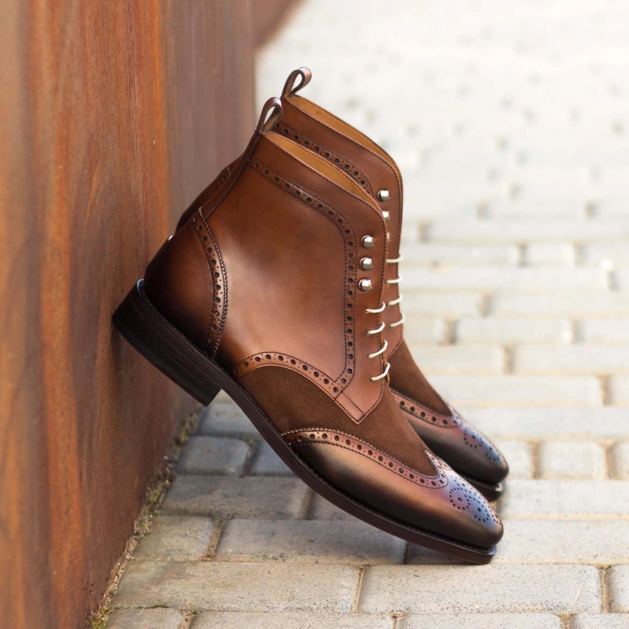 Brown leather wingtip boots from the Abu Dhabi Military Brogue collection