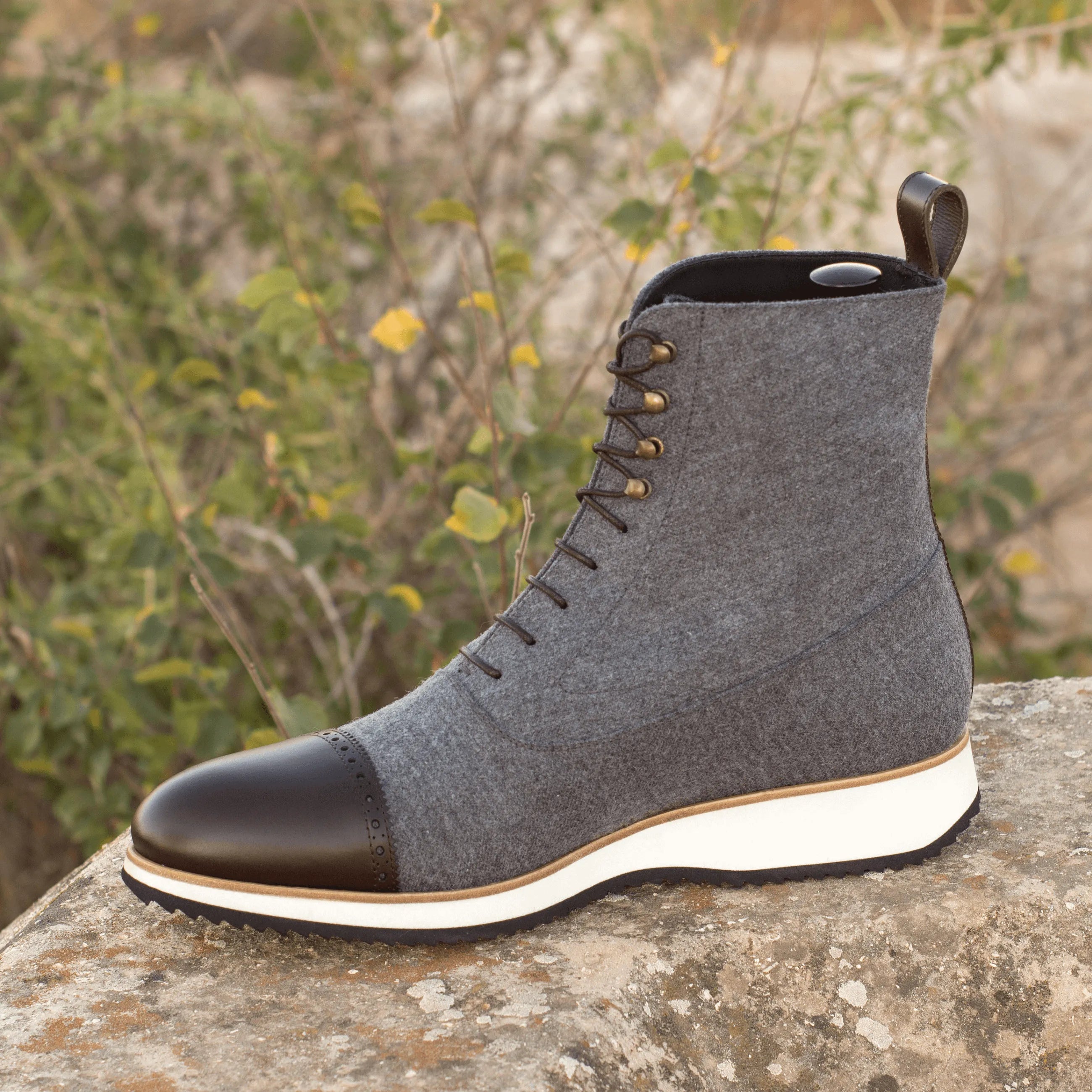 Gray fabric lace-up Achilles Balmoral Boots II for stylish comfort and elegance