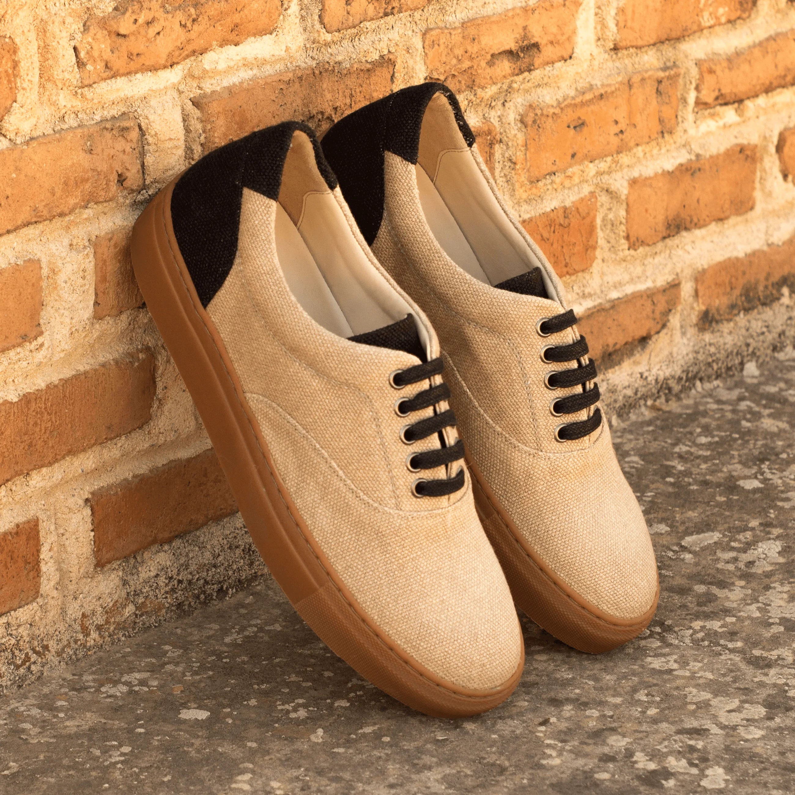Beige Adria Top Sider Sneakers II with black accents - luxury bespoke shoes for men