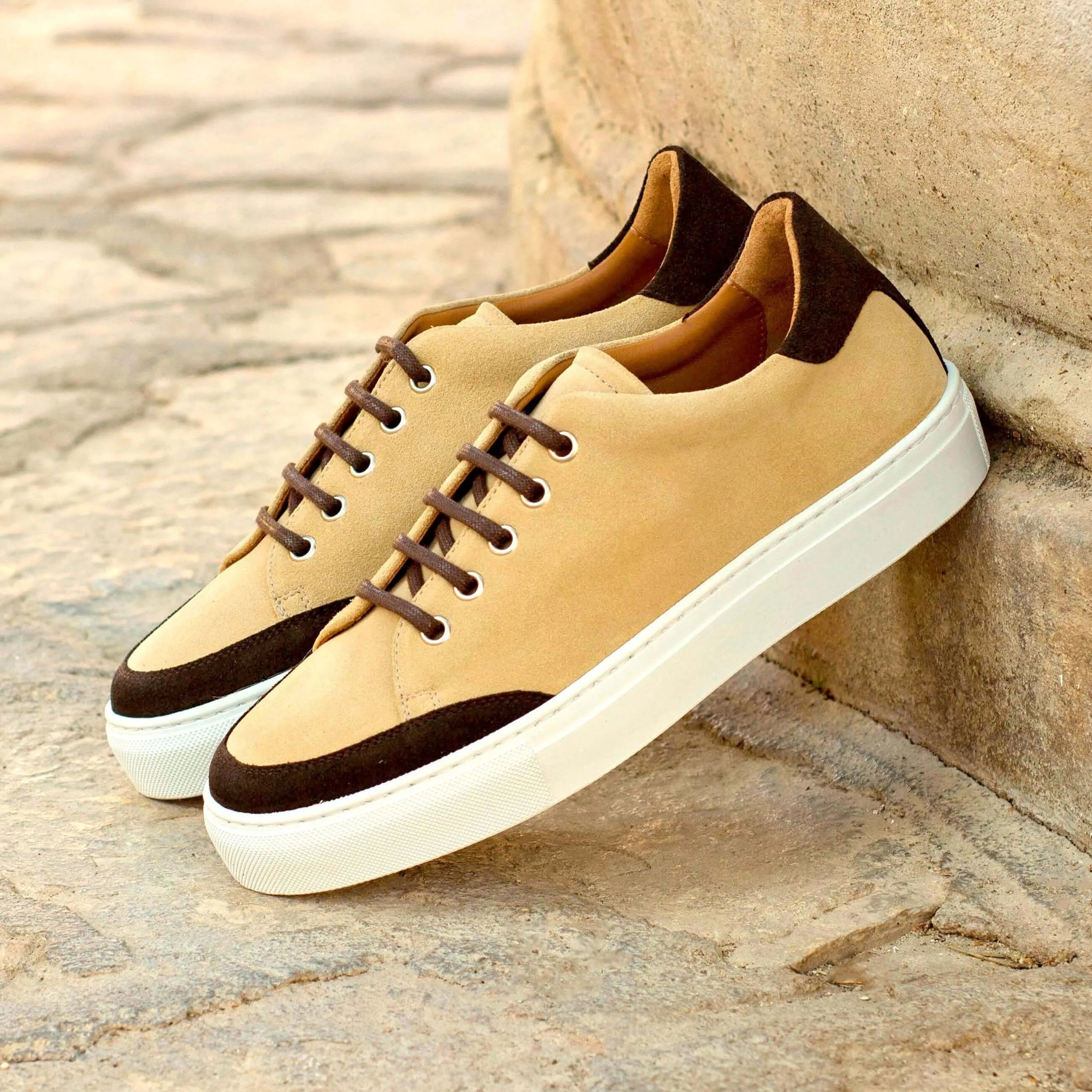 Tan and brown lux suede sneakers from Adrianas Ladies Tennis collection