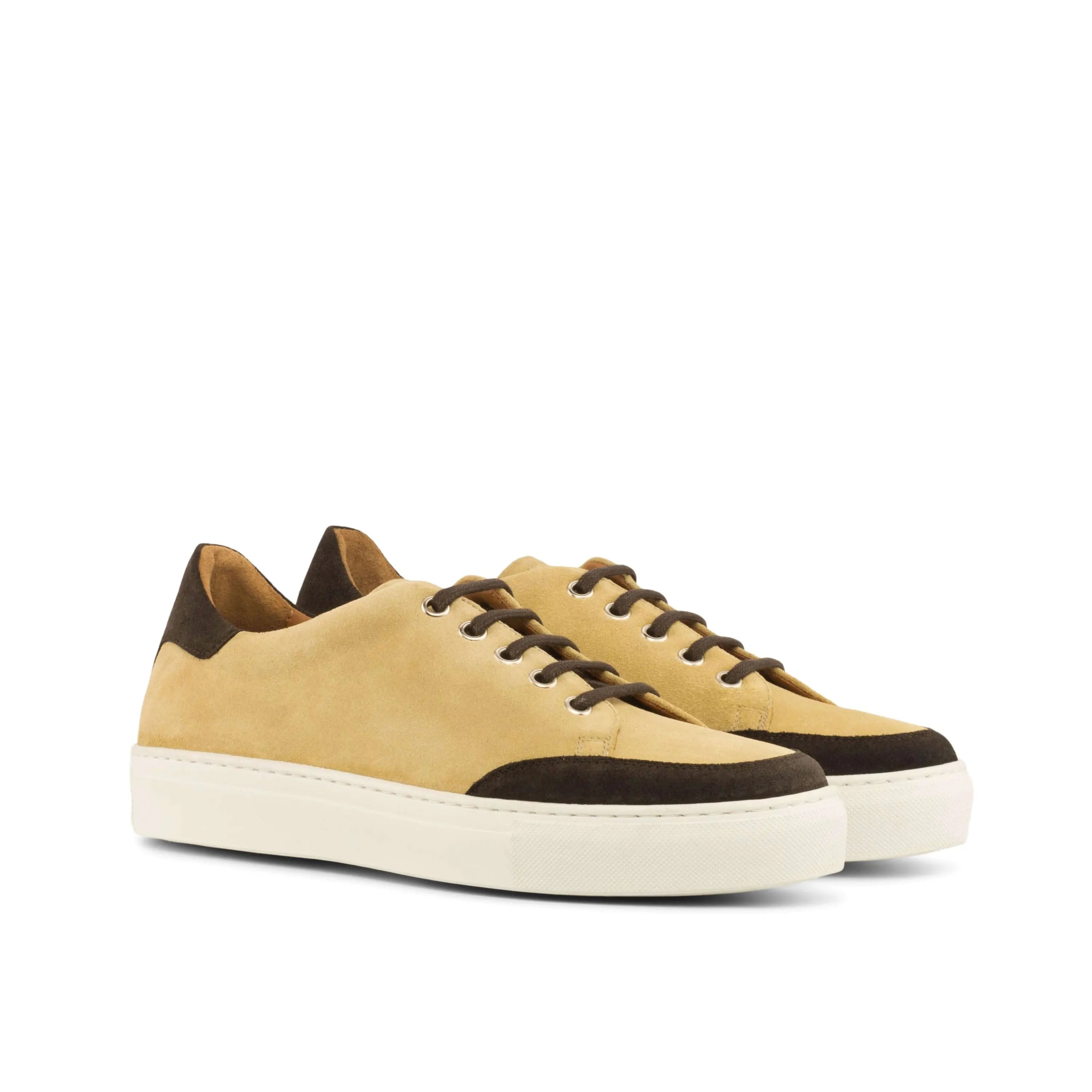 Tan suede sneakers with brown accents from Adrianas Ladies Tennis for a stylish look