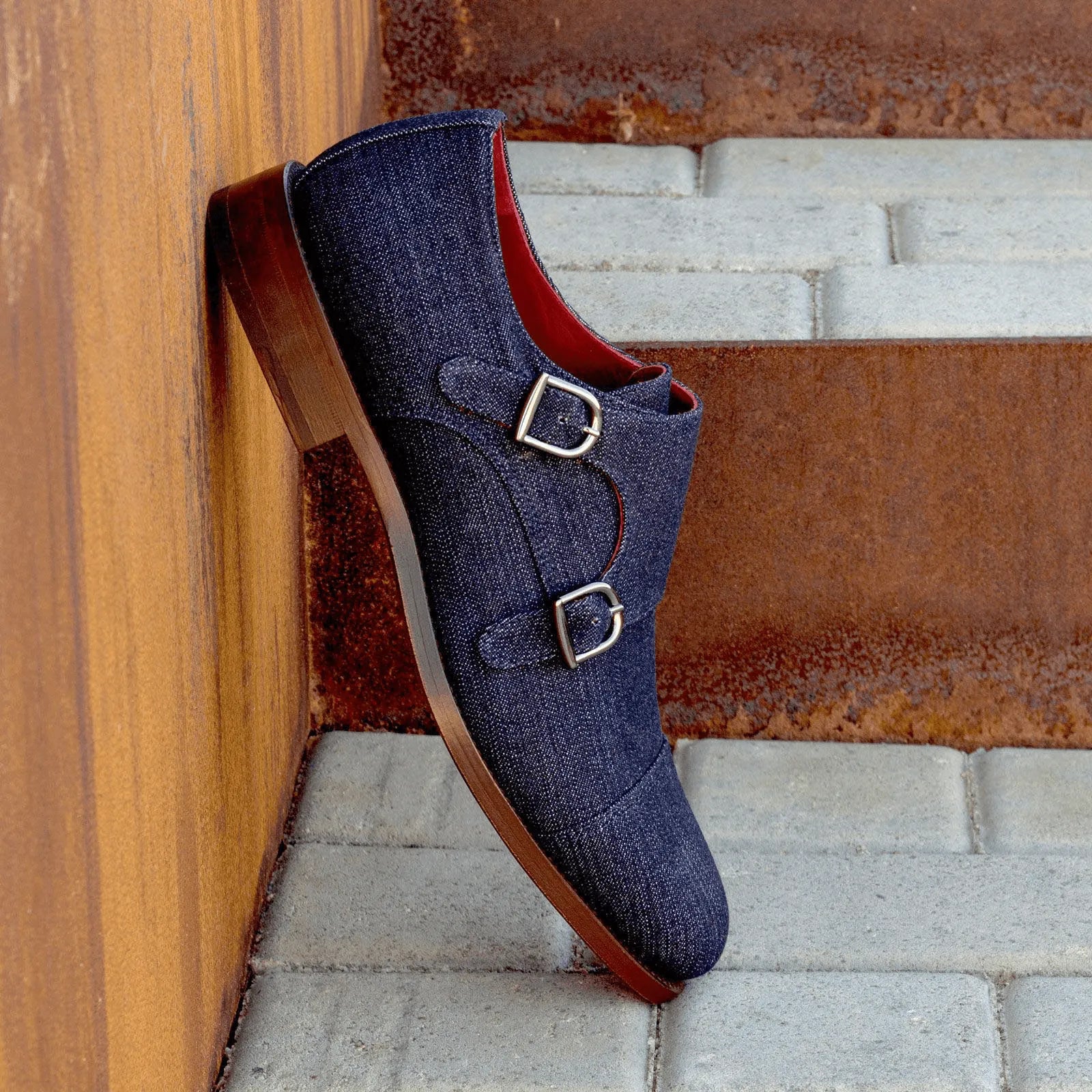 Denim Aesop Double Monk strap shoe showcasing elegant style and refined craftsmanship