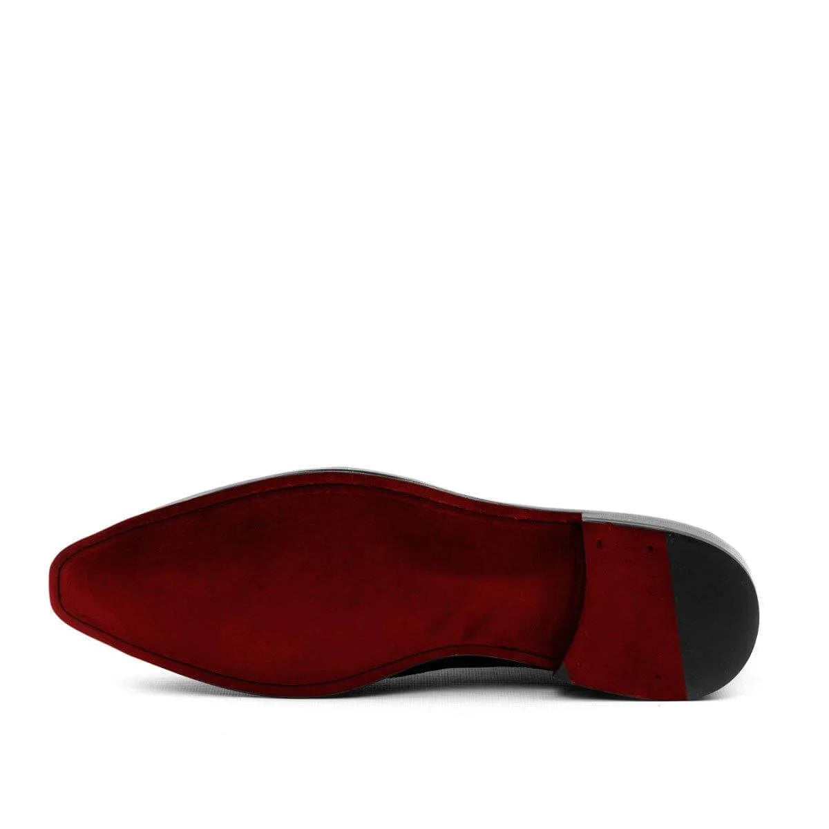 Red-soled dress shoe showcasing Afif Wholecut Patina II elegance and craftsmanship