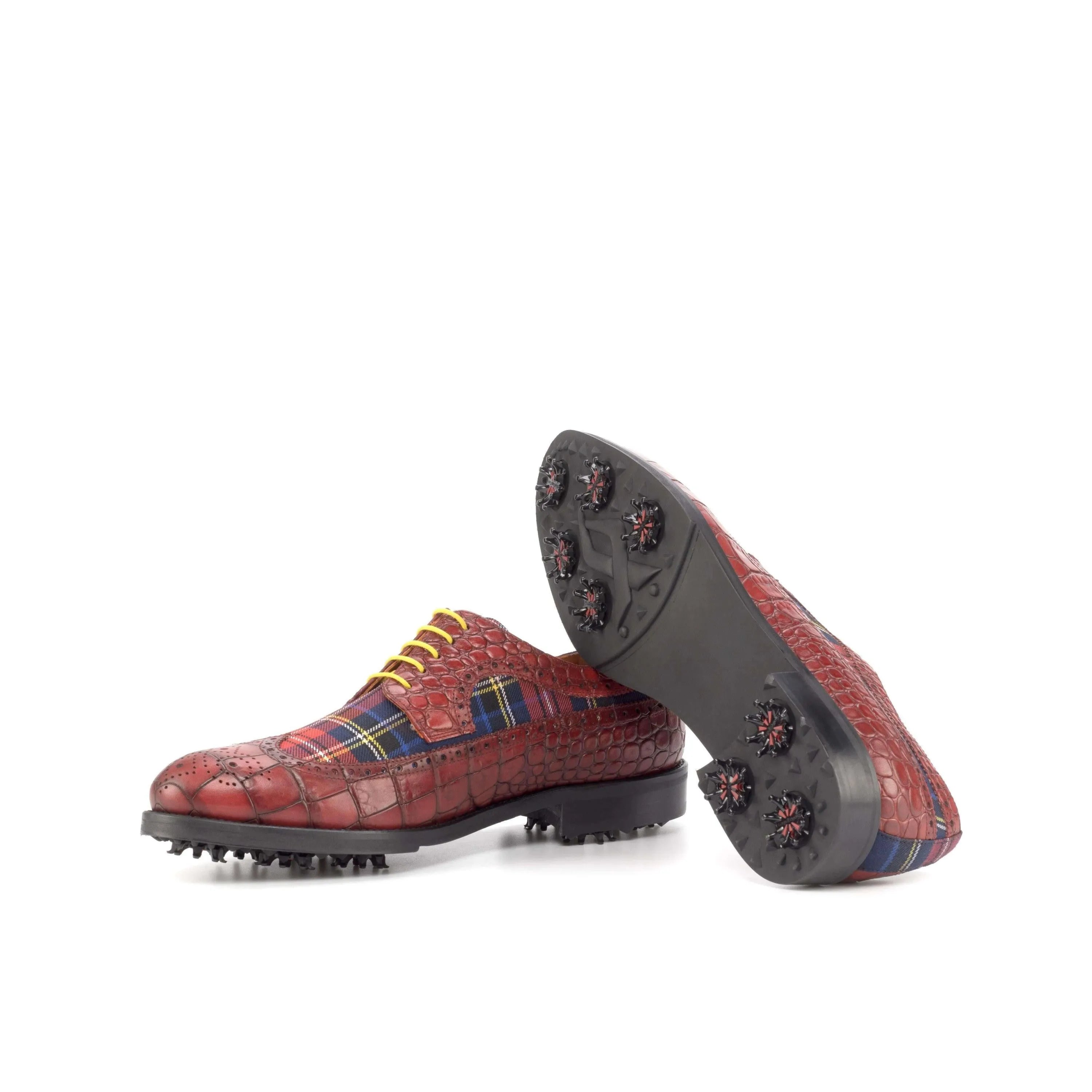 Red plaid Aldorado Longwing Blucher Golf Shoes for stylish golf performance