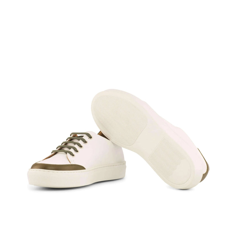 White leather Alia Ladies Tennis Sneakers II with olive green accents for stylish comfort