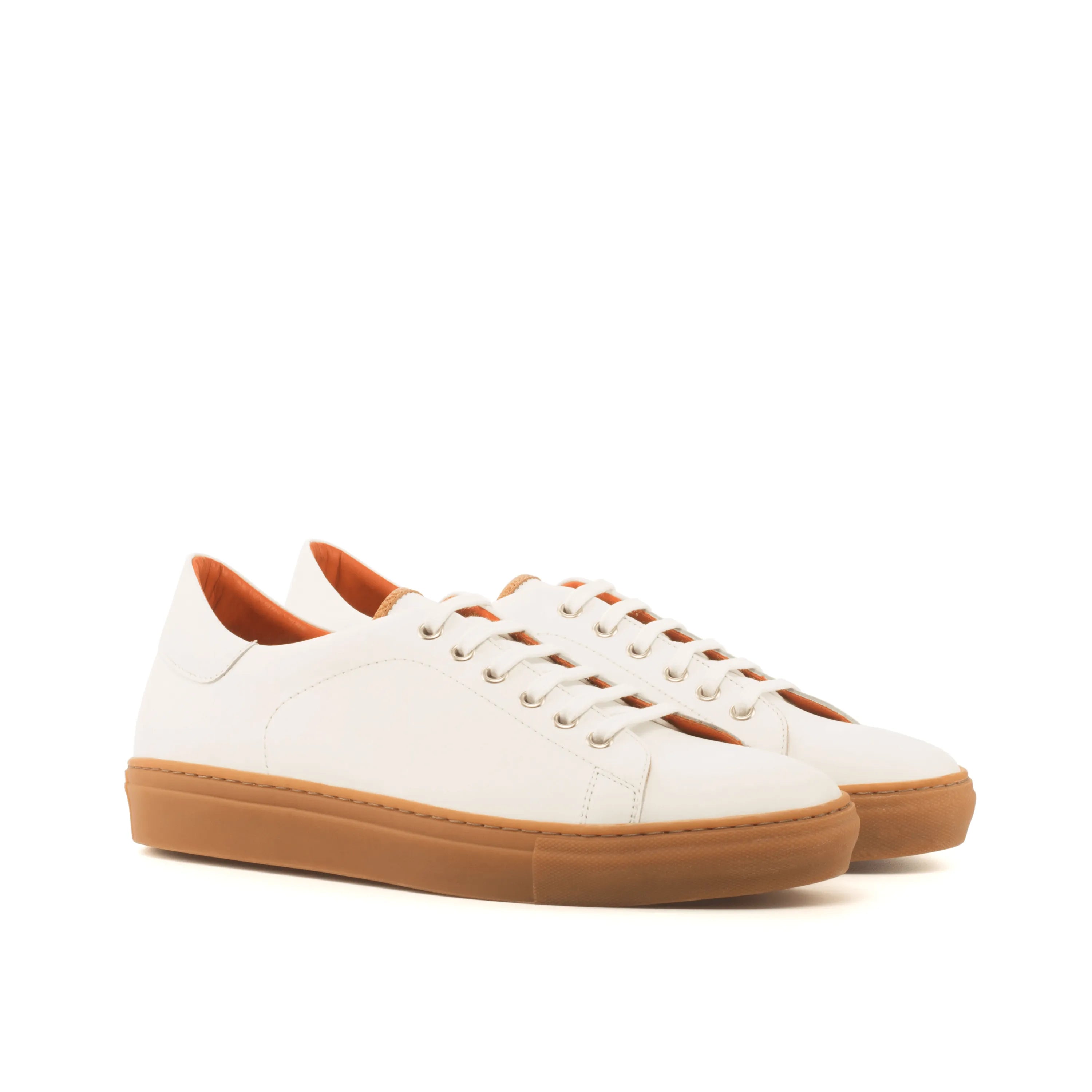 White leather Alon Trainer Sneaker with brown soles and stylish chunky design
