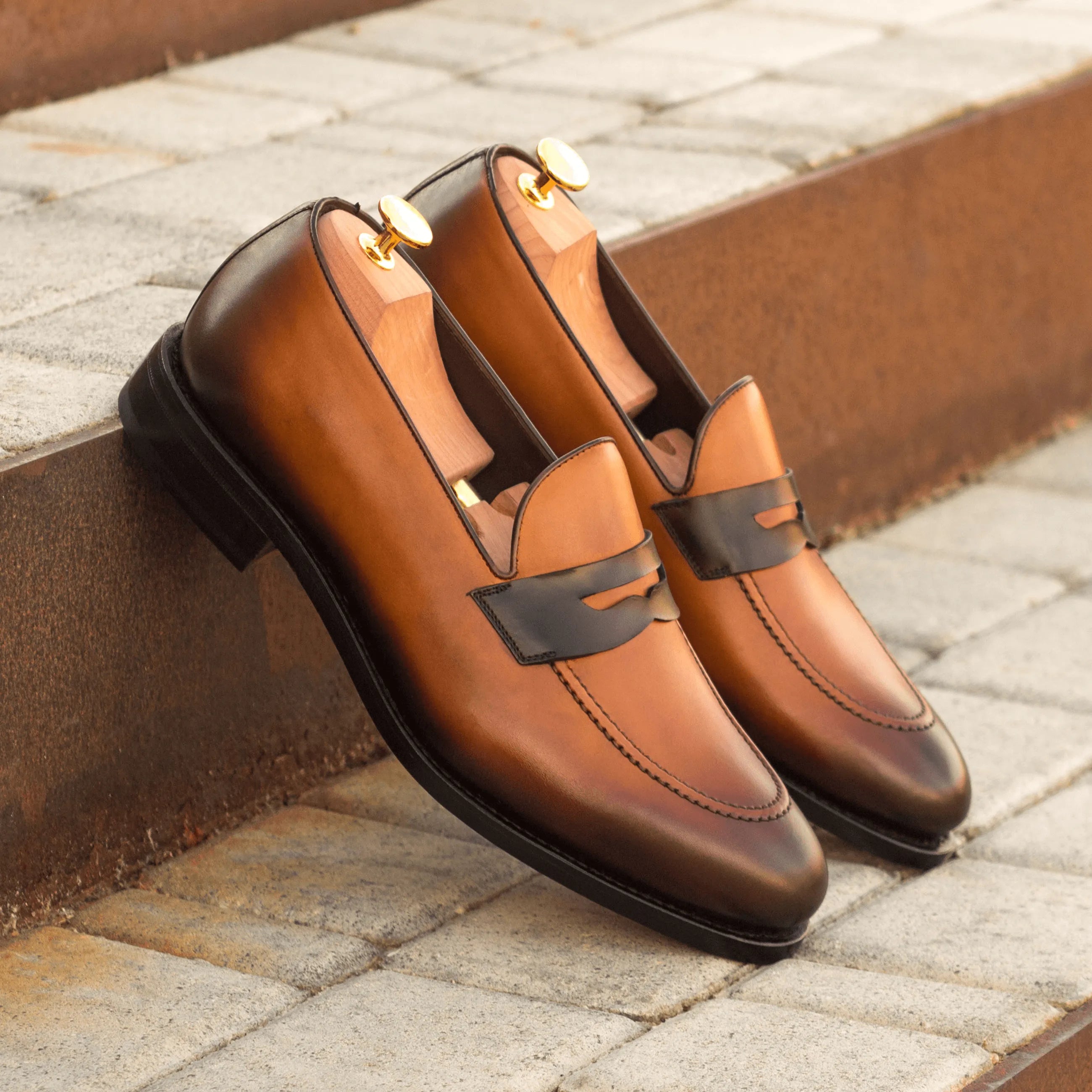Brown leather penny loafers from Alto Loafers, luxury bespoke shoes for men