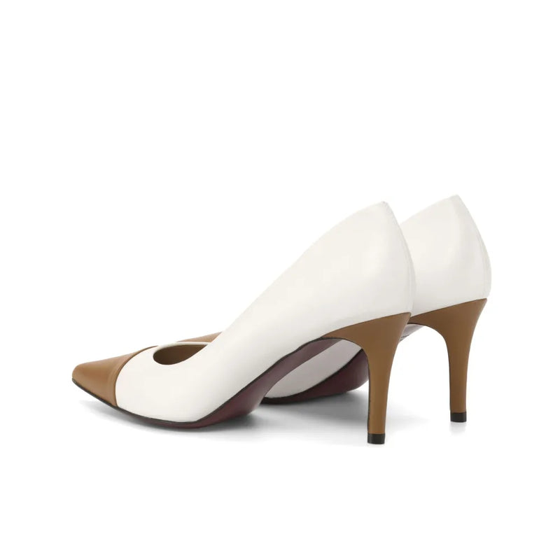 White and brown leather high heels, featuring Amelia Milan High design in Kaiser Italian leather