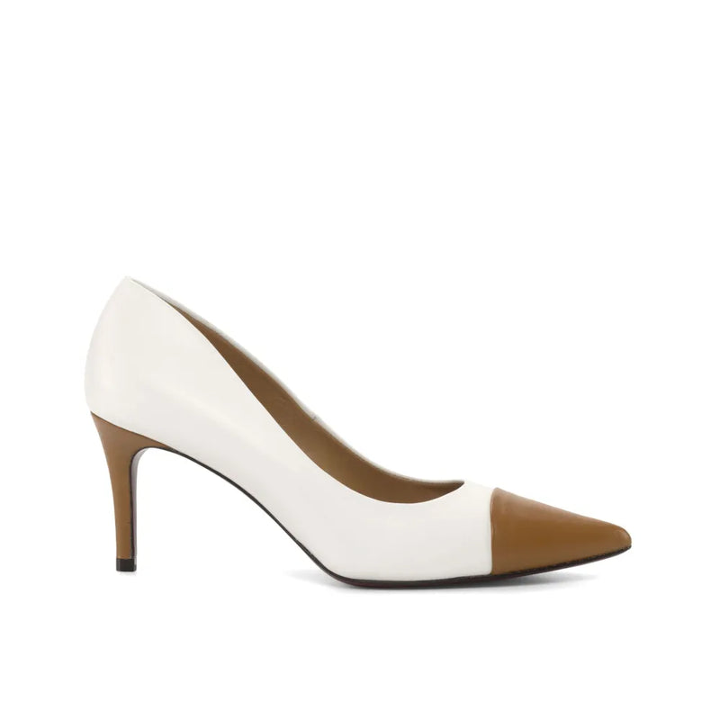 White and brown leather pump in Amelia Milan High Heels featuring Kaiser Italian leather